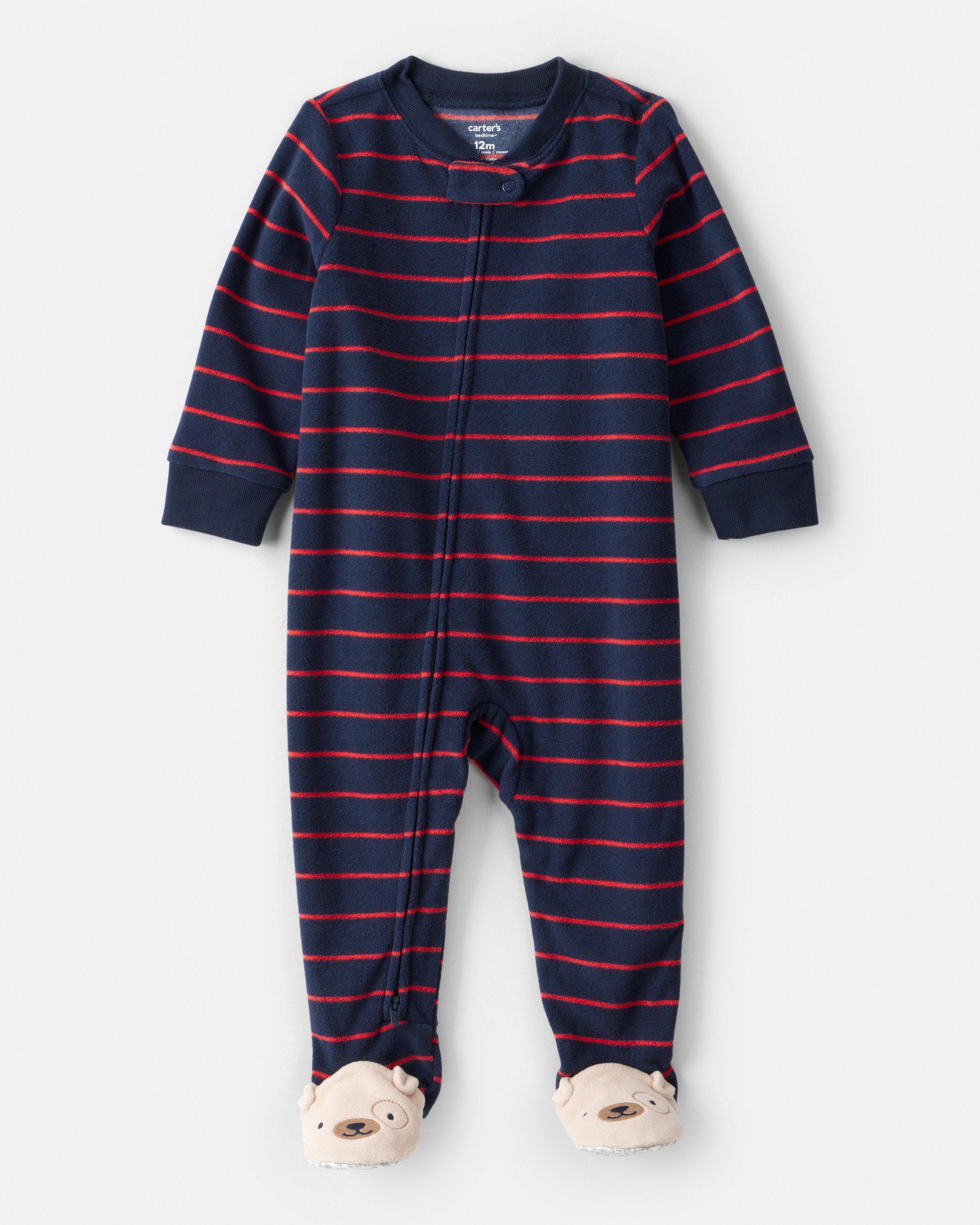Toddler Boy Striped Fleece Loose Fit 1-Piece Pyjamas - Navy