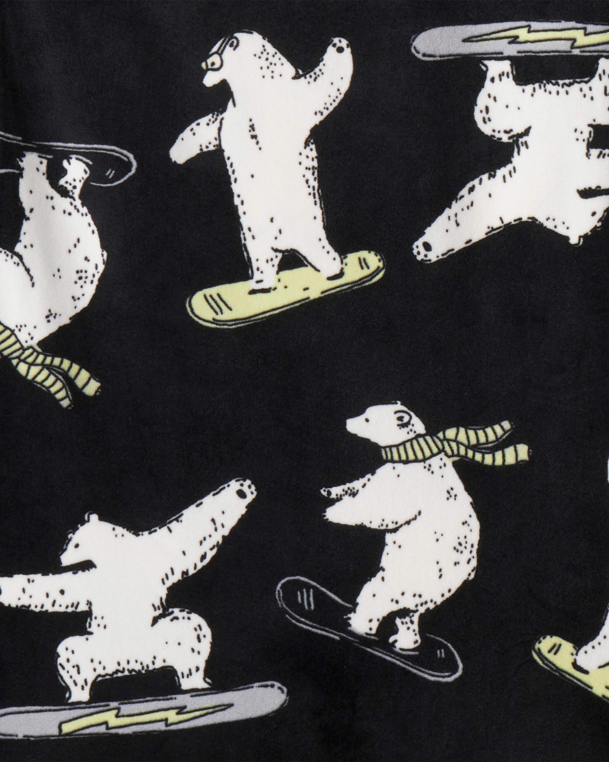 Boys Polar Bear Print DreamPlush Long-Sleeve Snug Fit 2-Piece Pajamas - Black