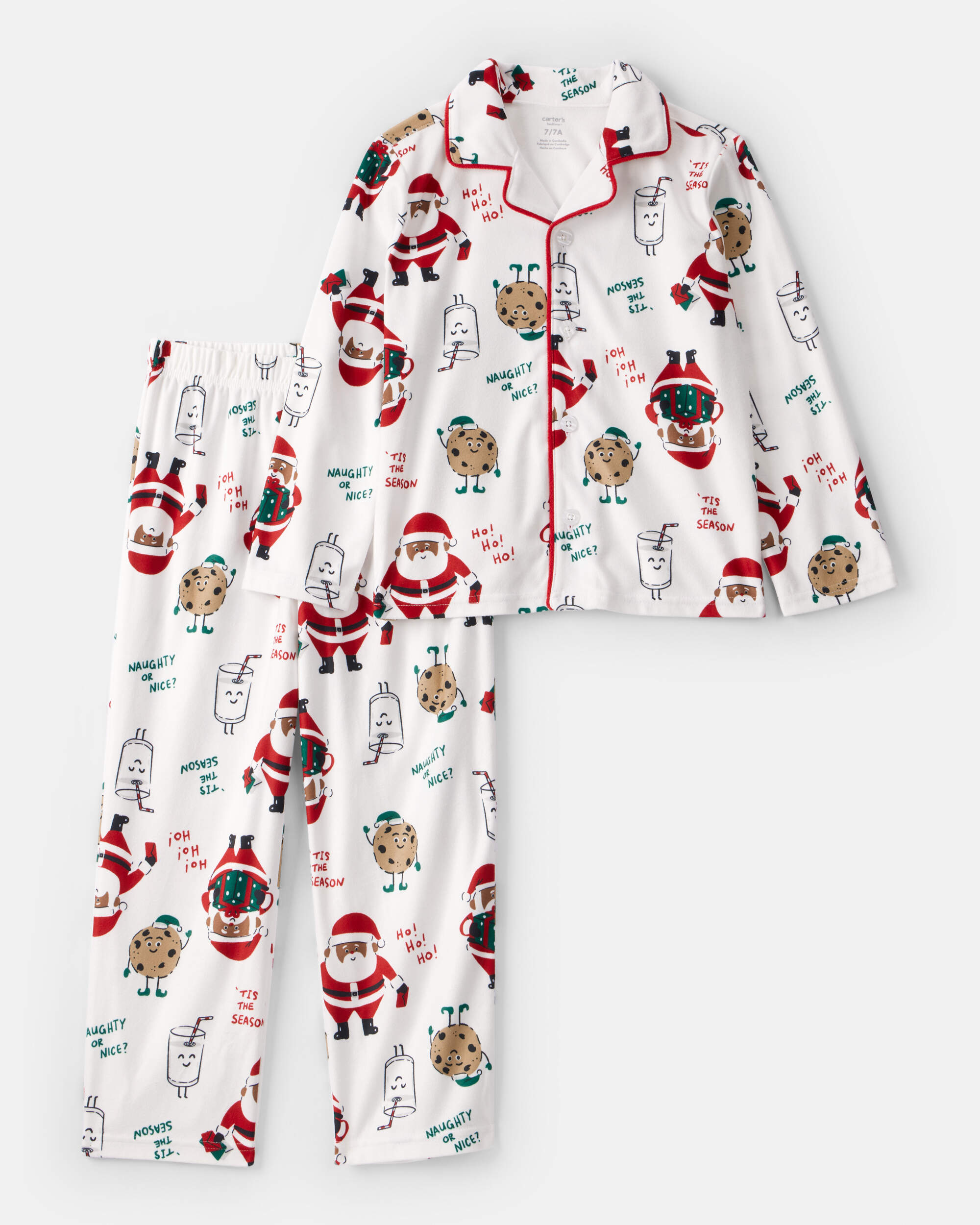 Kid Santa Milk & Cookies Long-Sleeve Loose Fit 2-Piece Pyjamas - White