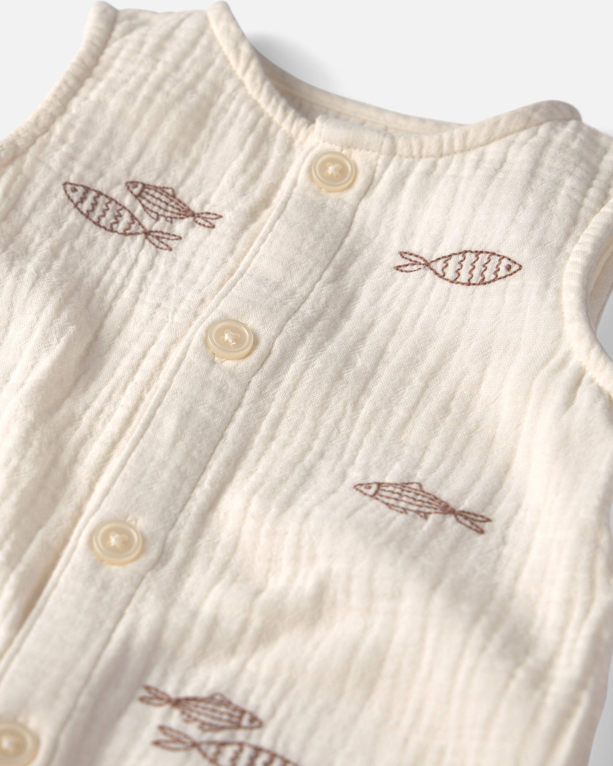 Baby Organic Cotton Gauze Embroidered Romper