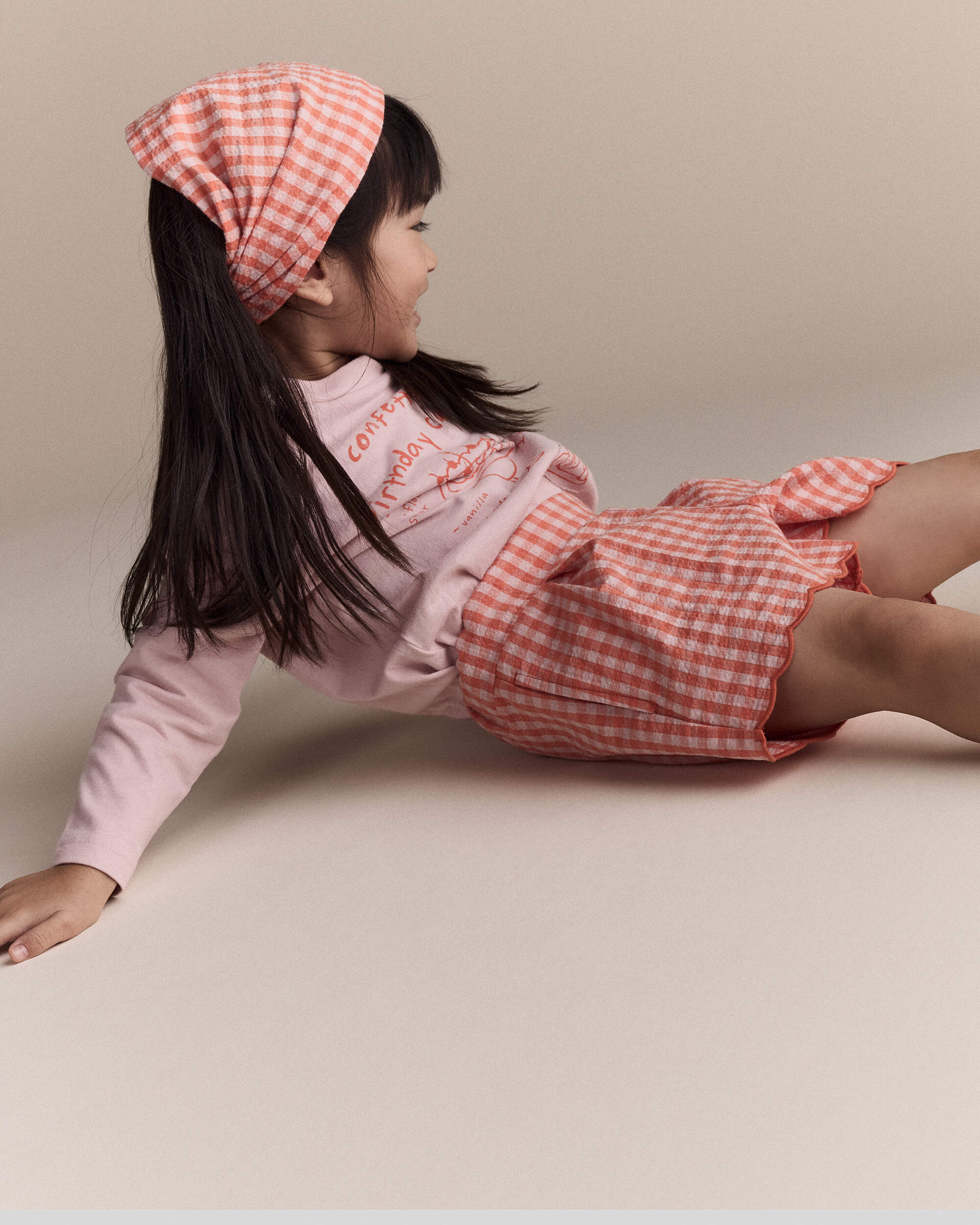 Toddler Girl Gingham Scalloped Short - Orange