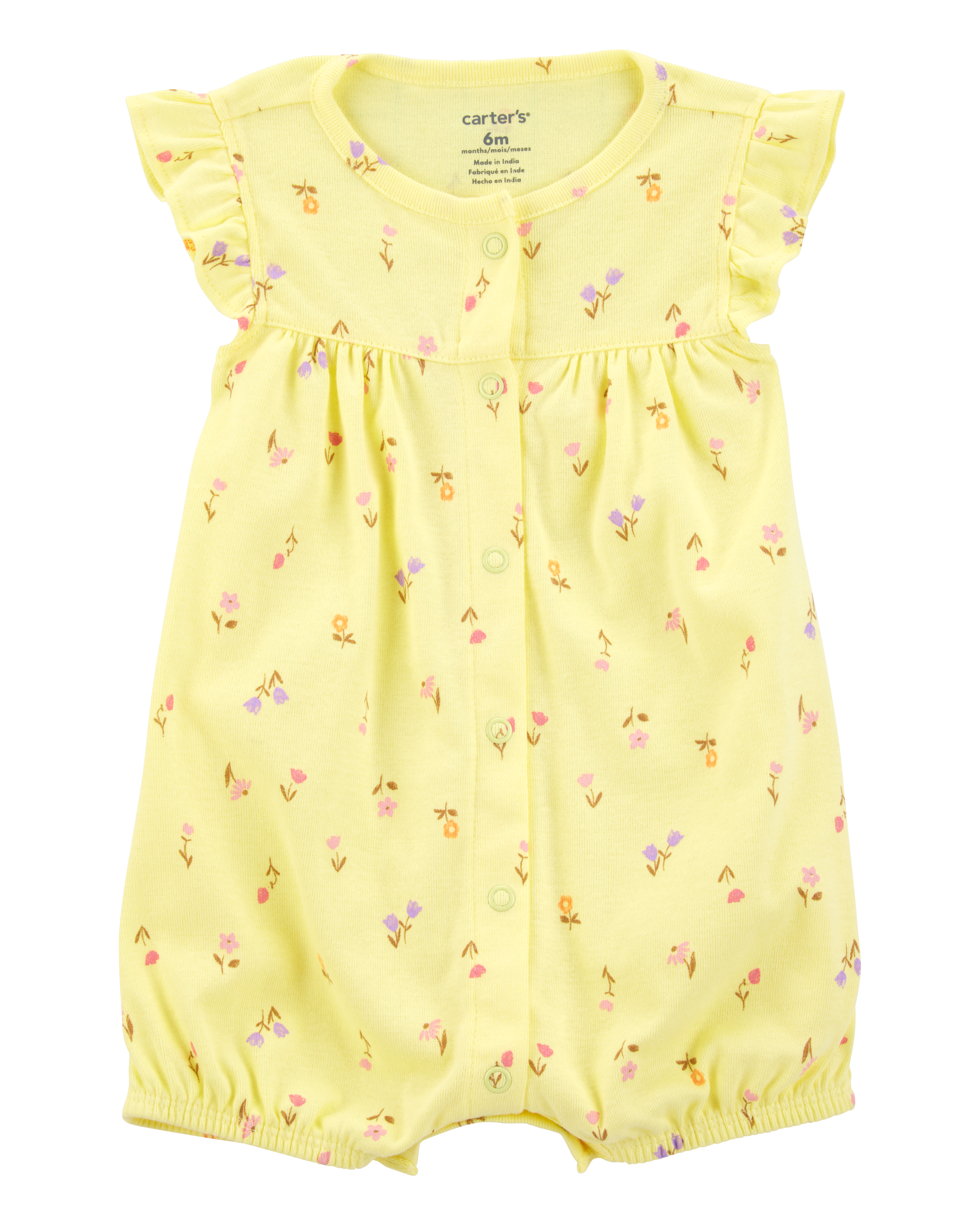 Baby Floral Short-Sleeve Cotton Romper - Yellow
