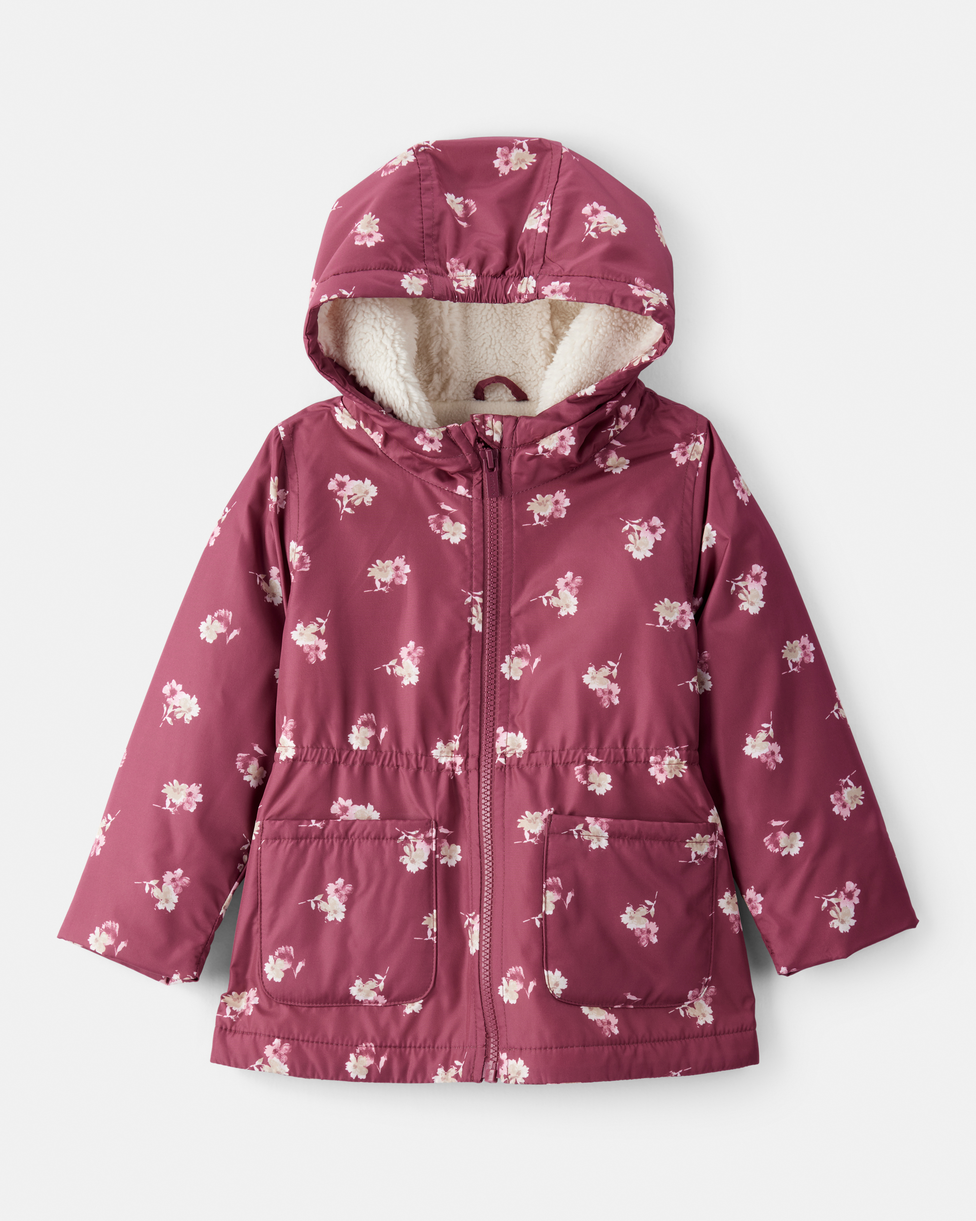 Toddler Girl Floral Print Anorak Jacket - Burgundy