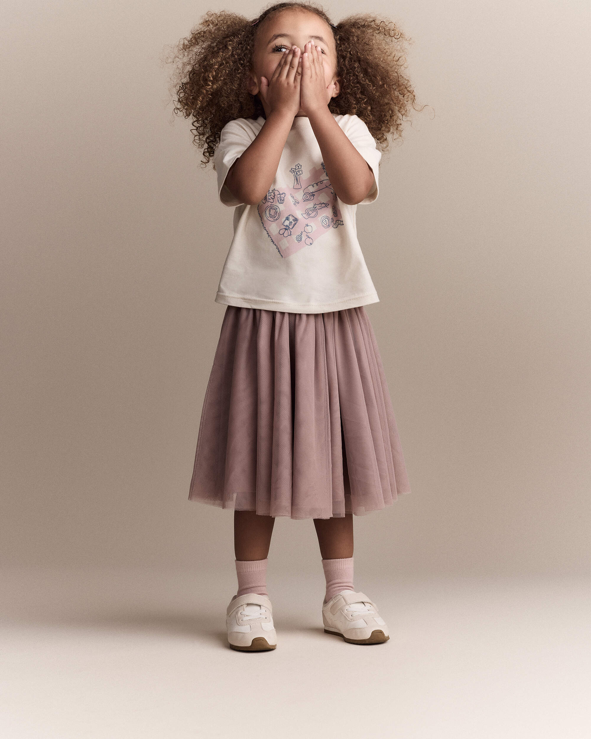 Toddler Girl Picnic Relaxed Graphic Tee - Cream