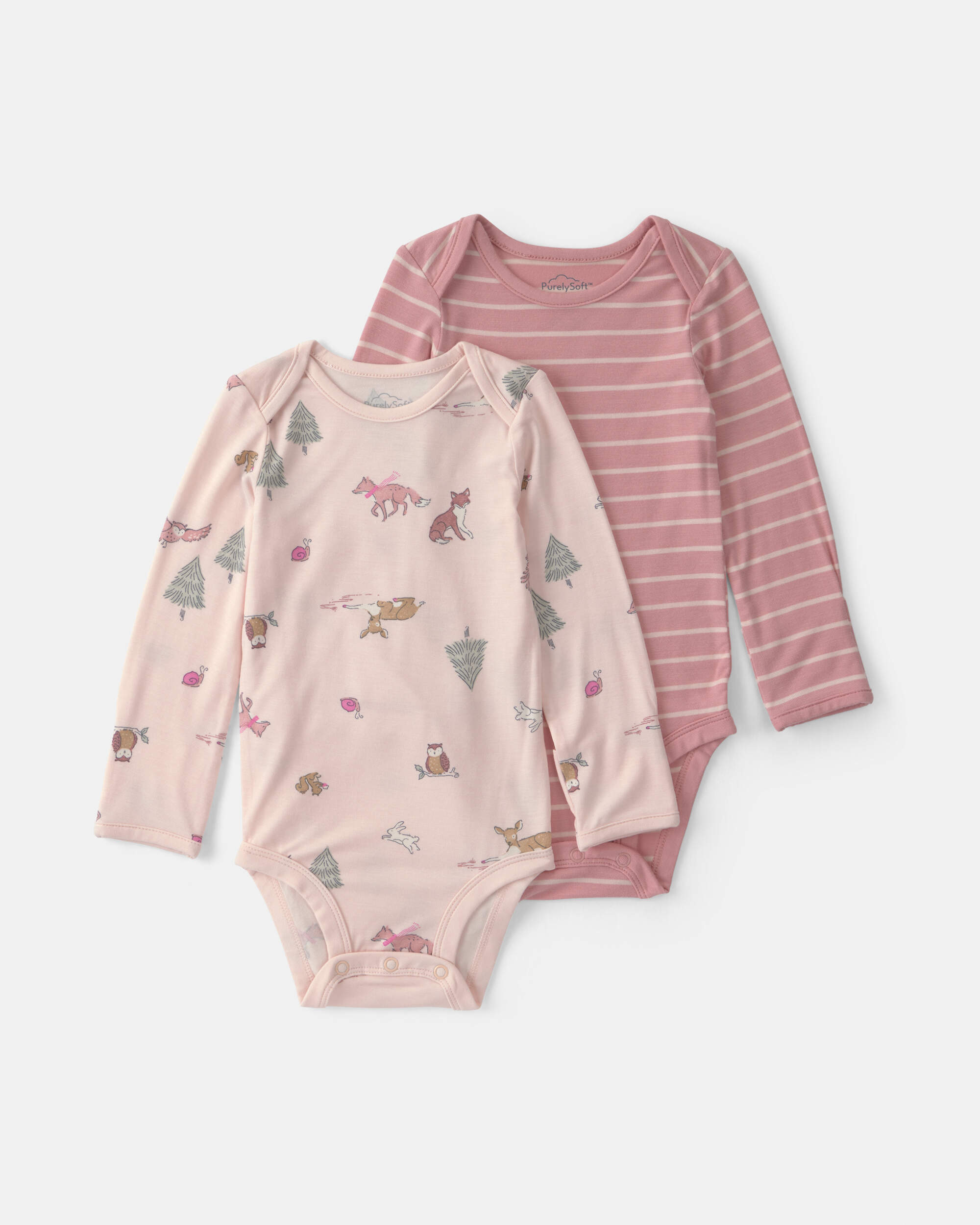 Baby Girl 2-Pack Woodland PurelySoft™ Long-Sleeve Multipack Bodysuits - Pink