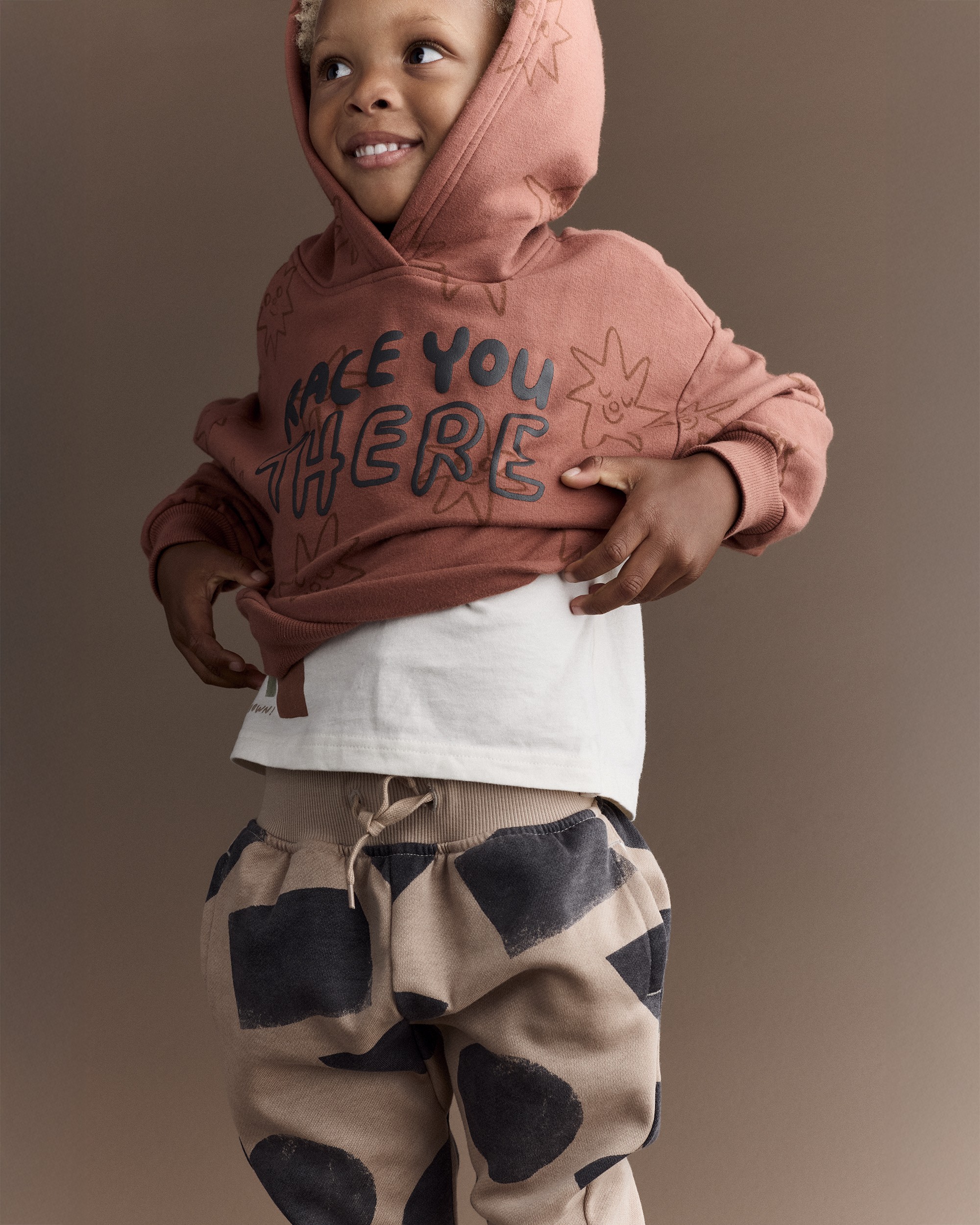 Toddler Race You There' Fleece Hoodie - Rust