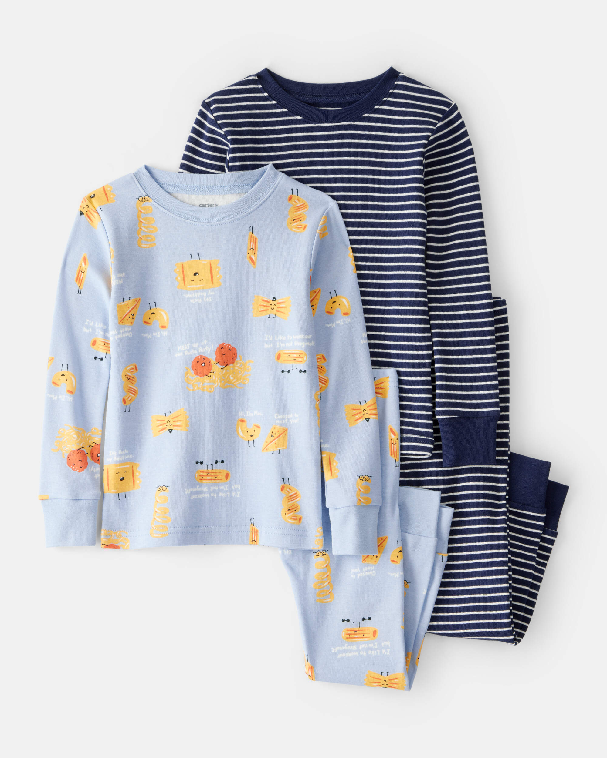 Toddler Boy Pasta Print 100% Cotton Long-Sleeve 4-Piece Pyjamas - Blue