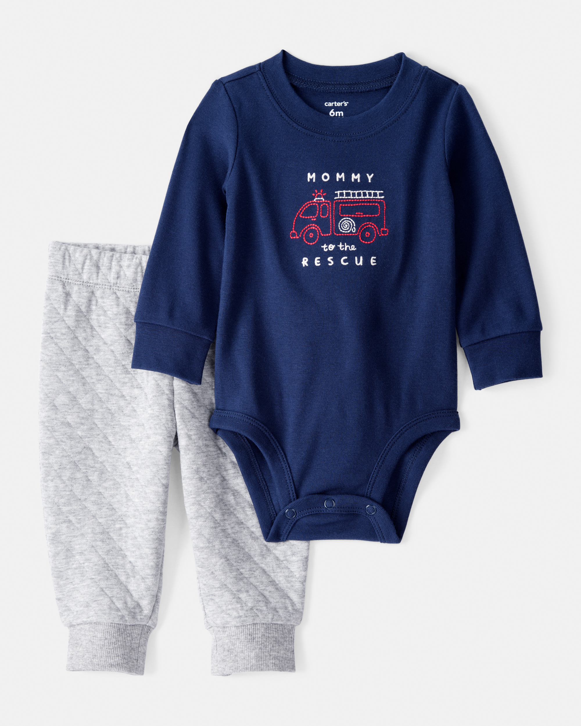 Baby Boy 2-Piece Firetruck Print Long-Sleeve Tee & Pant Set - Blue/Grey