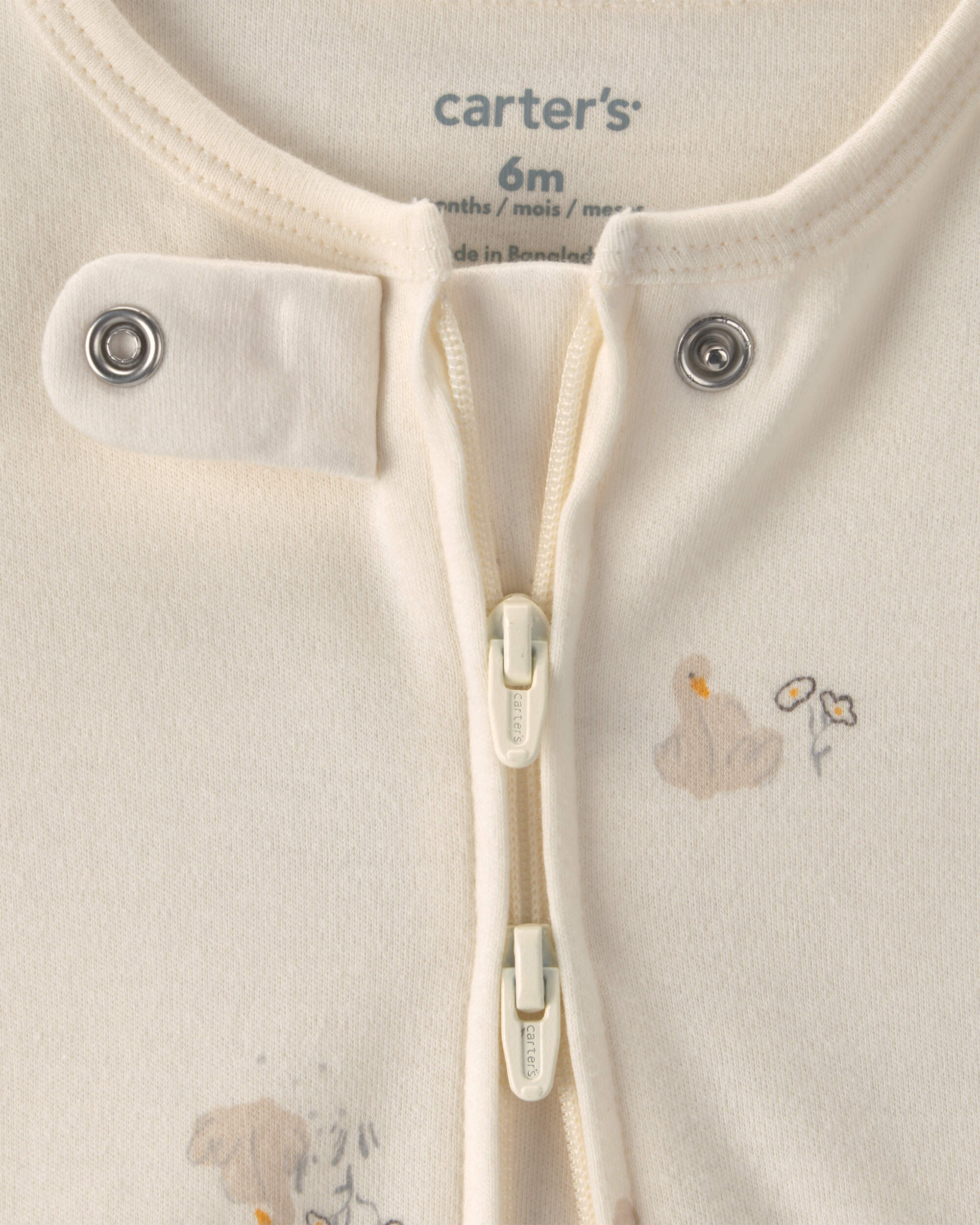 Baby Girl Swan 100% Cotton 2-Way Zip Sleeper - Cream