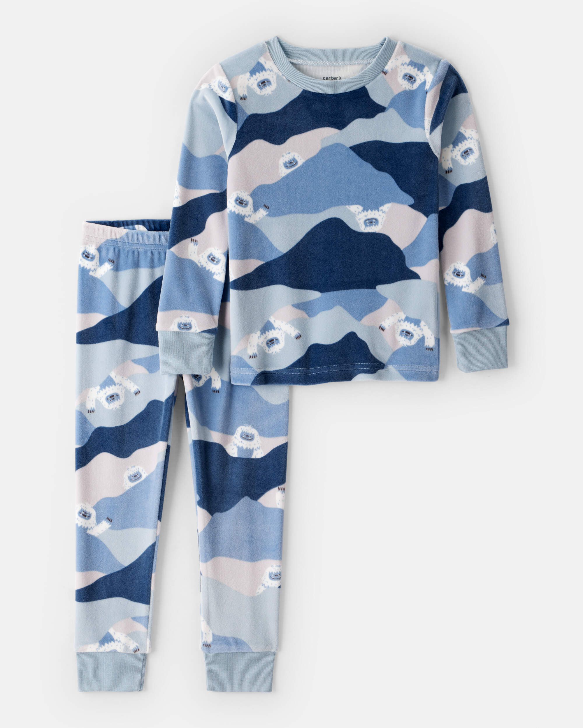 Toddler Boy Yeti Print DreamPlush Long-Sleeve Snug Fit 2-Piece Pajamas - Blue