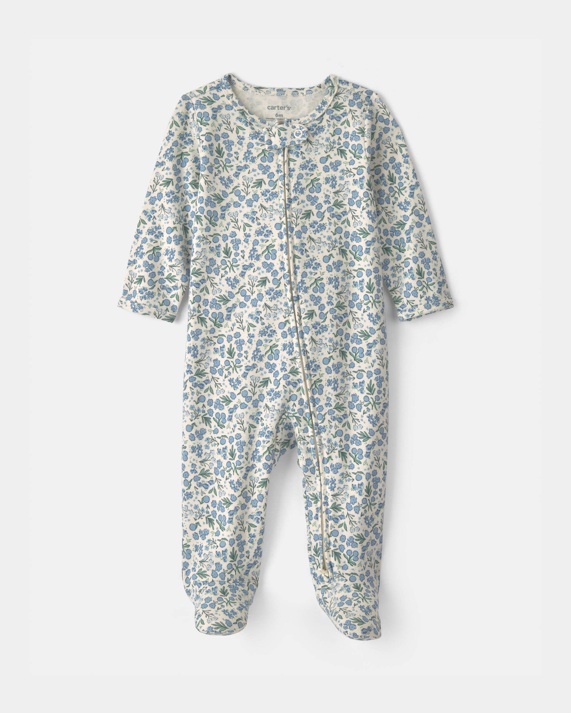 Baby Girl Floral 100% Cotton 2-Way Zip Sleeper - Blue/Ivory