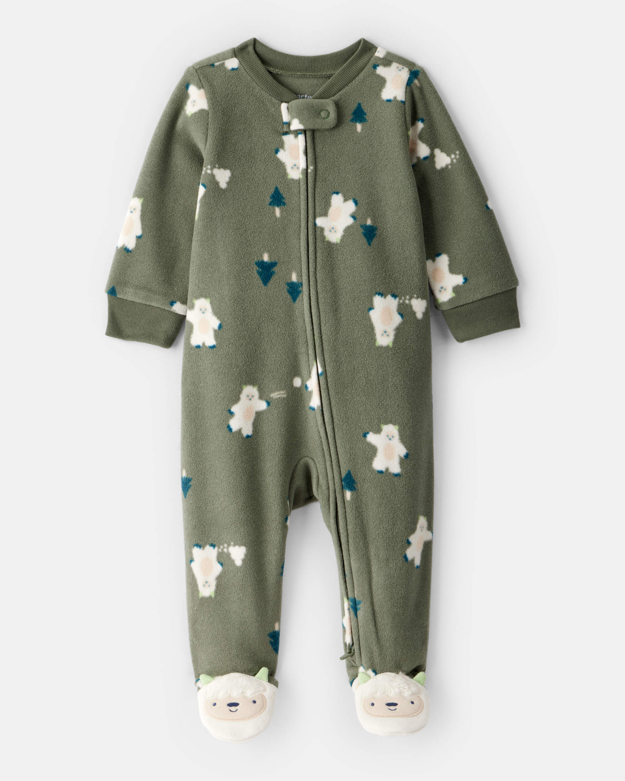 Baby Boy Yeti Fleece Loose Fit 2-Way Zip Sleeper - Green