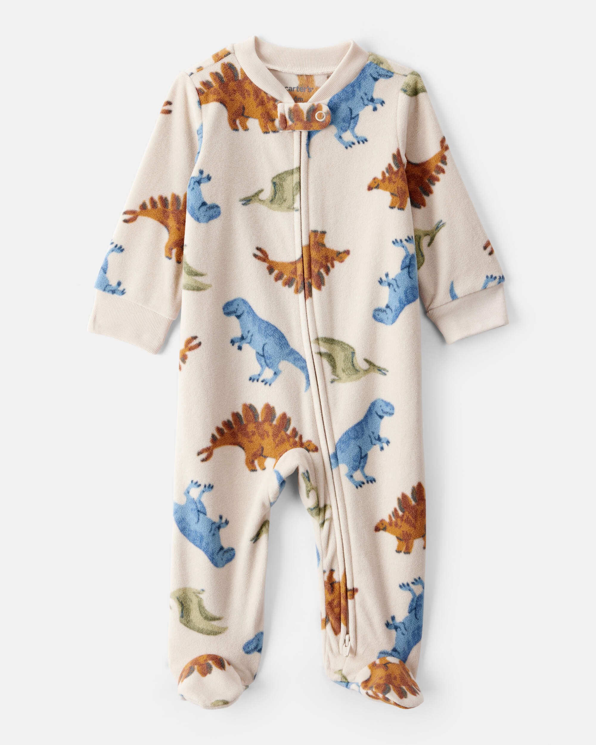 Baby Boy Dinosaur Print Loose Fit Long-Sleeve Sleeper - White