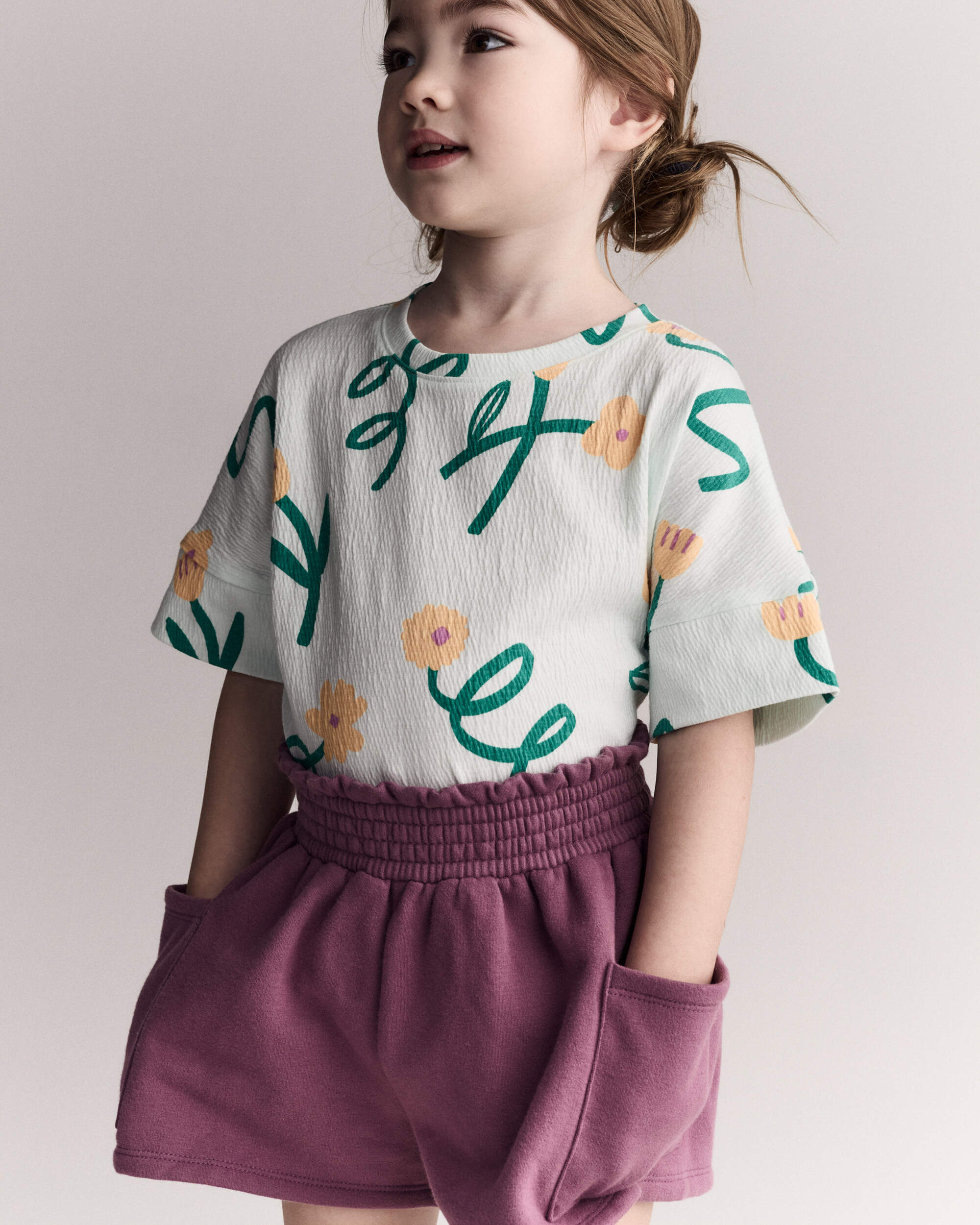 Toddler Girl High-Low Dolman Tee Floral Print - Light Green