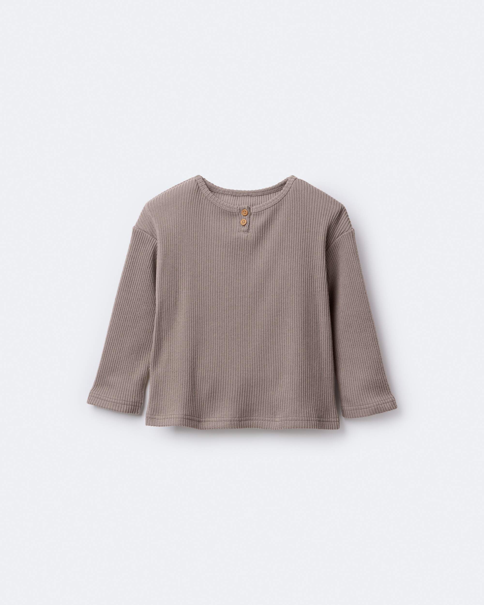 Toddler Long-Sleeve Relaxed Henley Tee - Brown