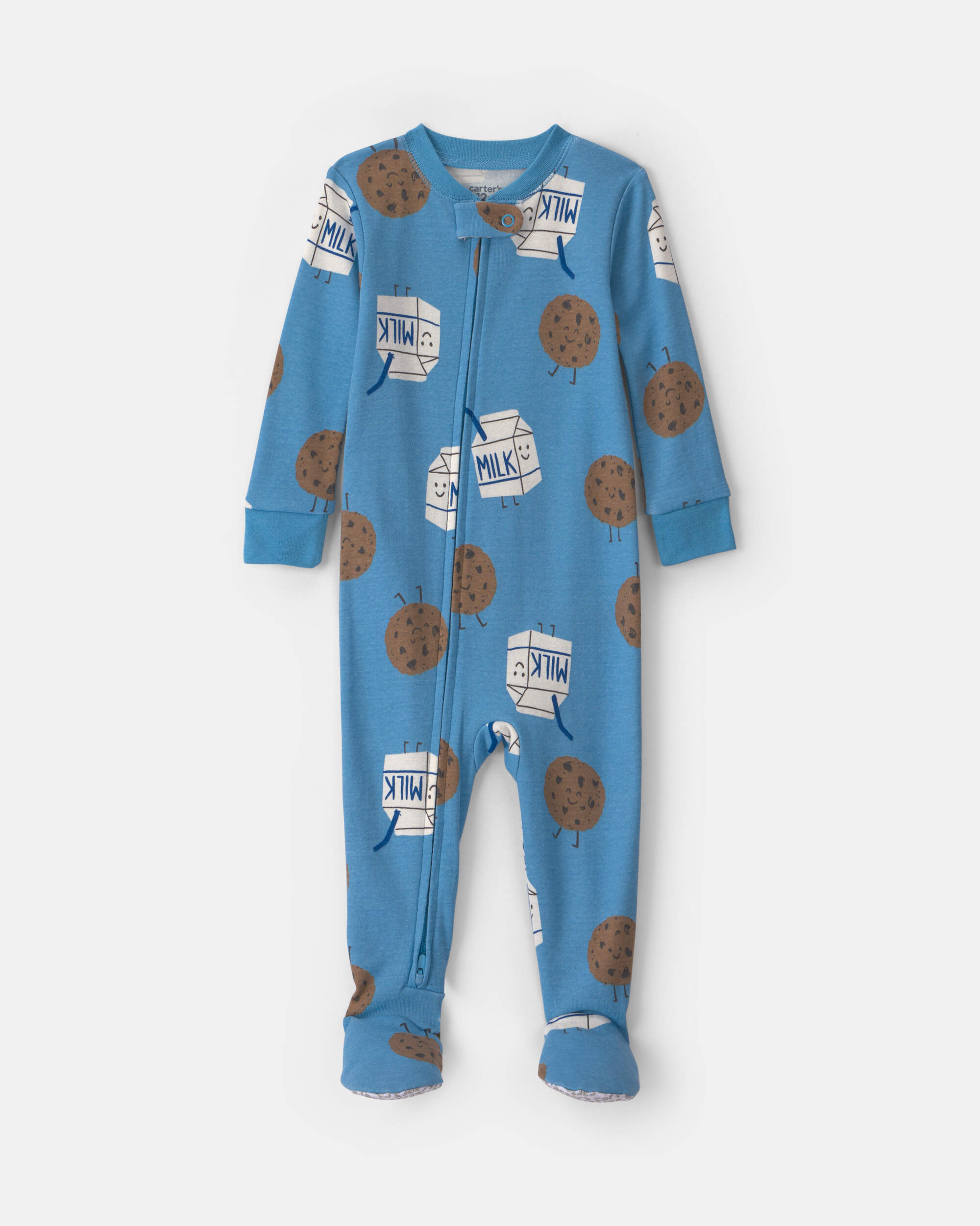 Toddler Boy 1-Piece Milk & Cookies 100% Cotton Snug Fit Pyjama - Blue
