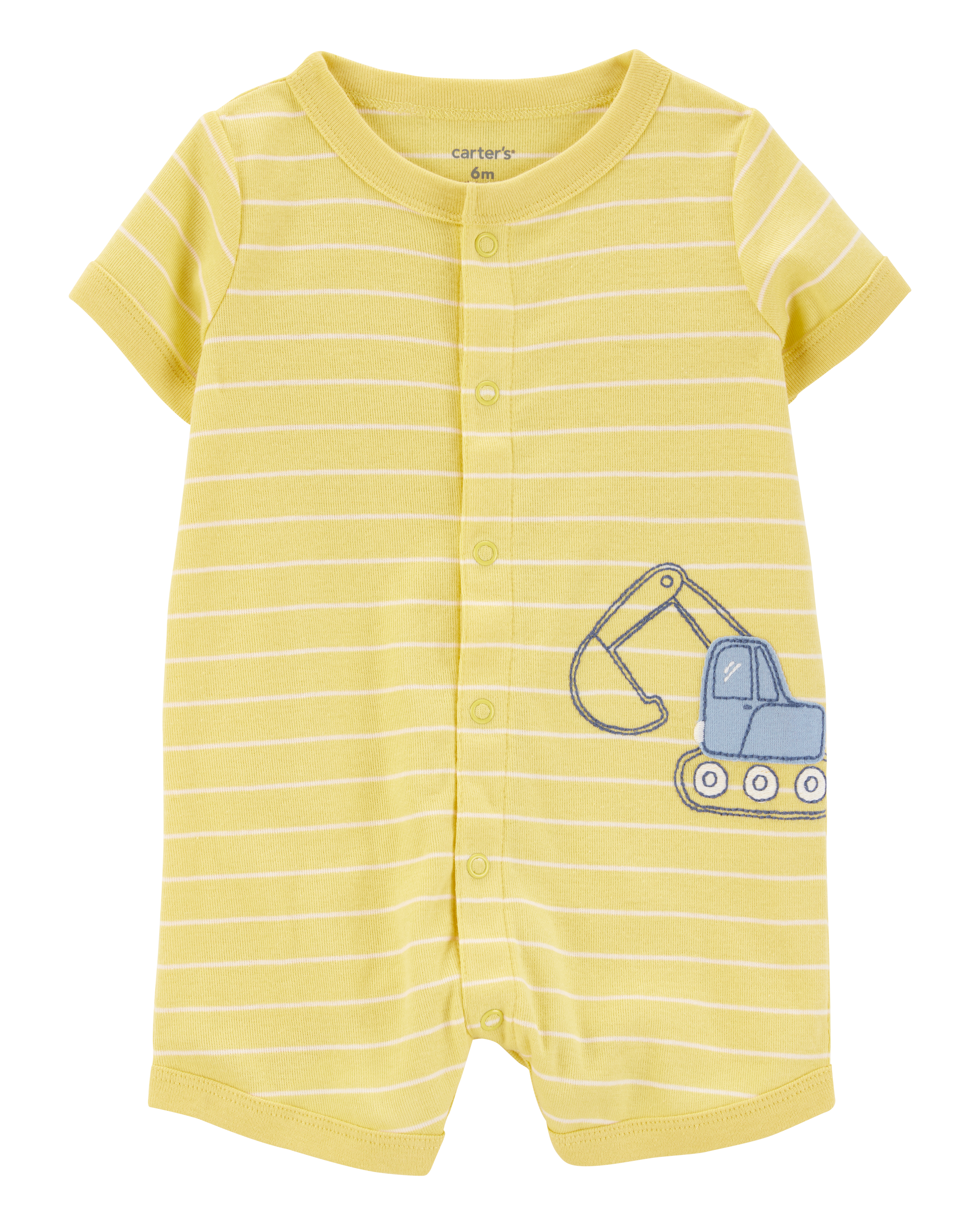 Baby Construction Striped Cotton Short-Sleeve Romper - Yellow