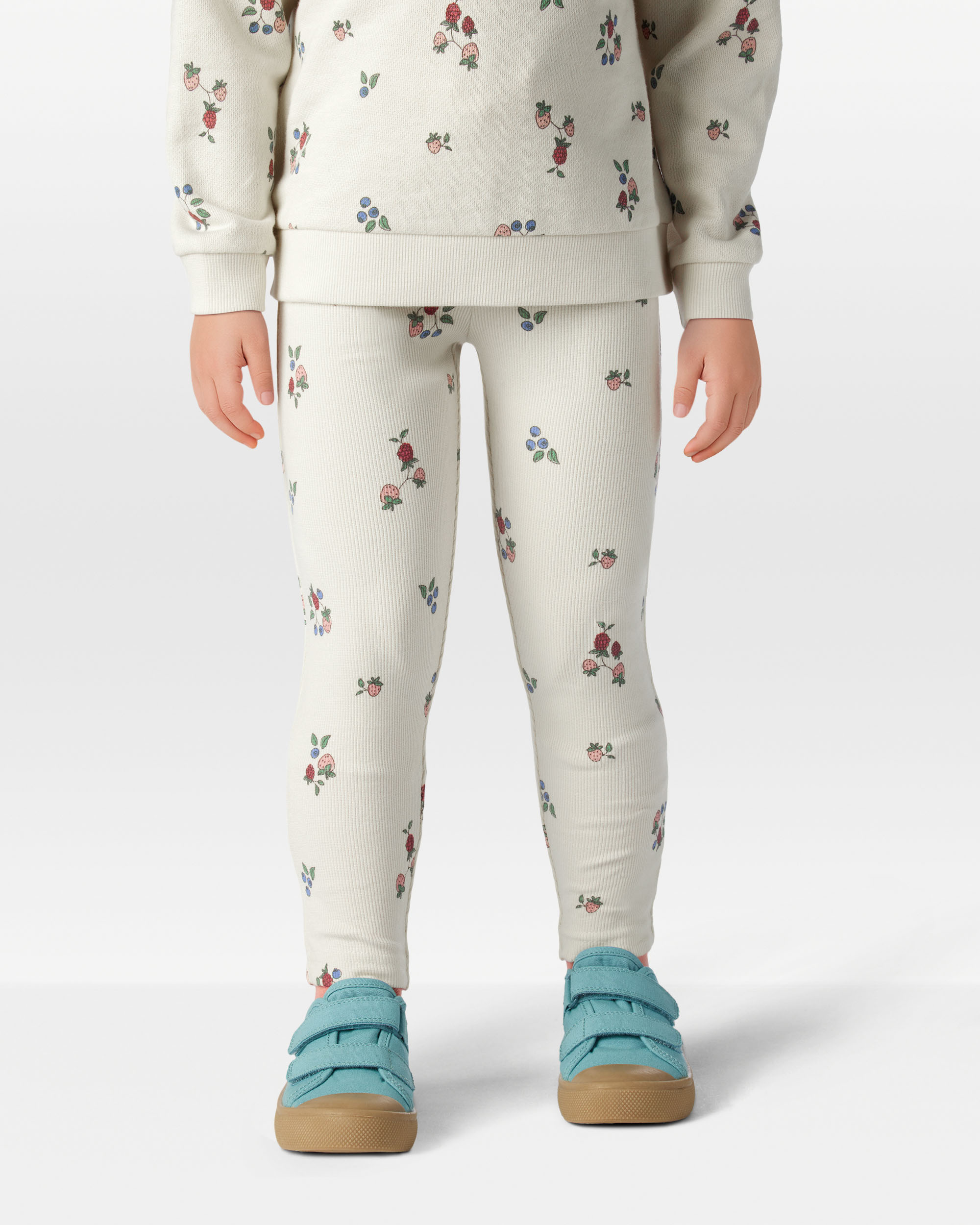 Toddler Girl Organic Cotton Ribbed Knit Pants Berry Blossom Print