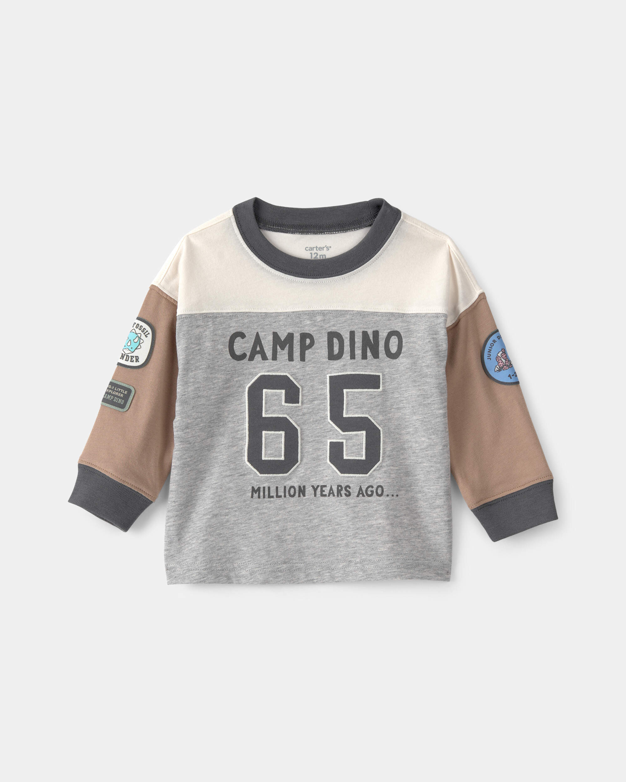 Baby Boy 'Camp Dino' Long-Sleeve T-Shirt - Brown/Grey