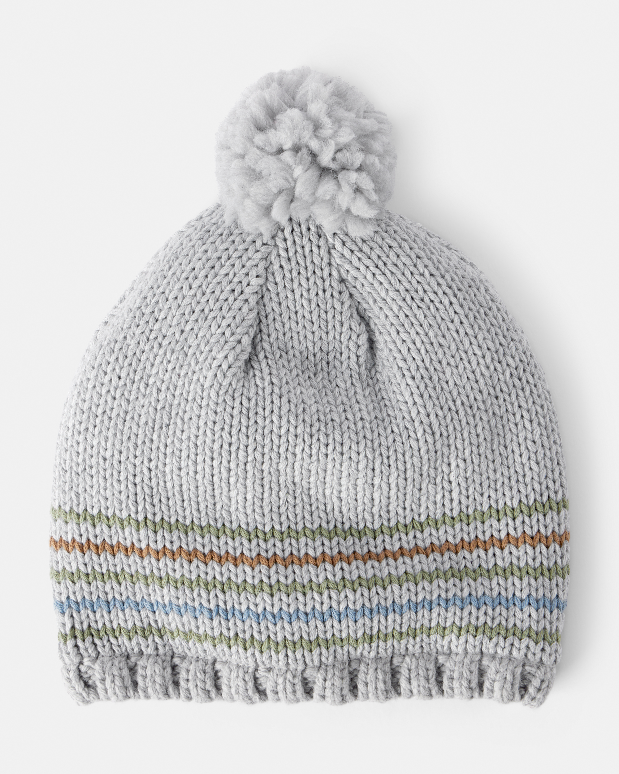 Toddler Boy Striped Pom Winter Hat - grey