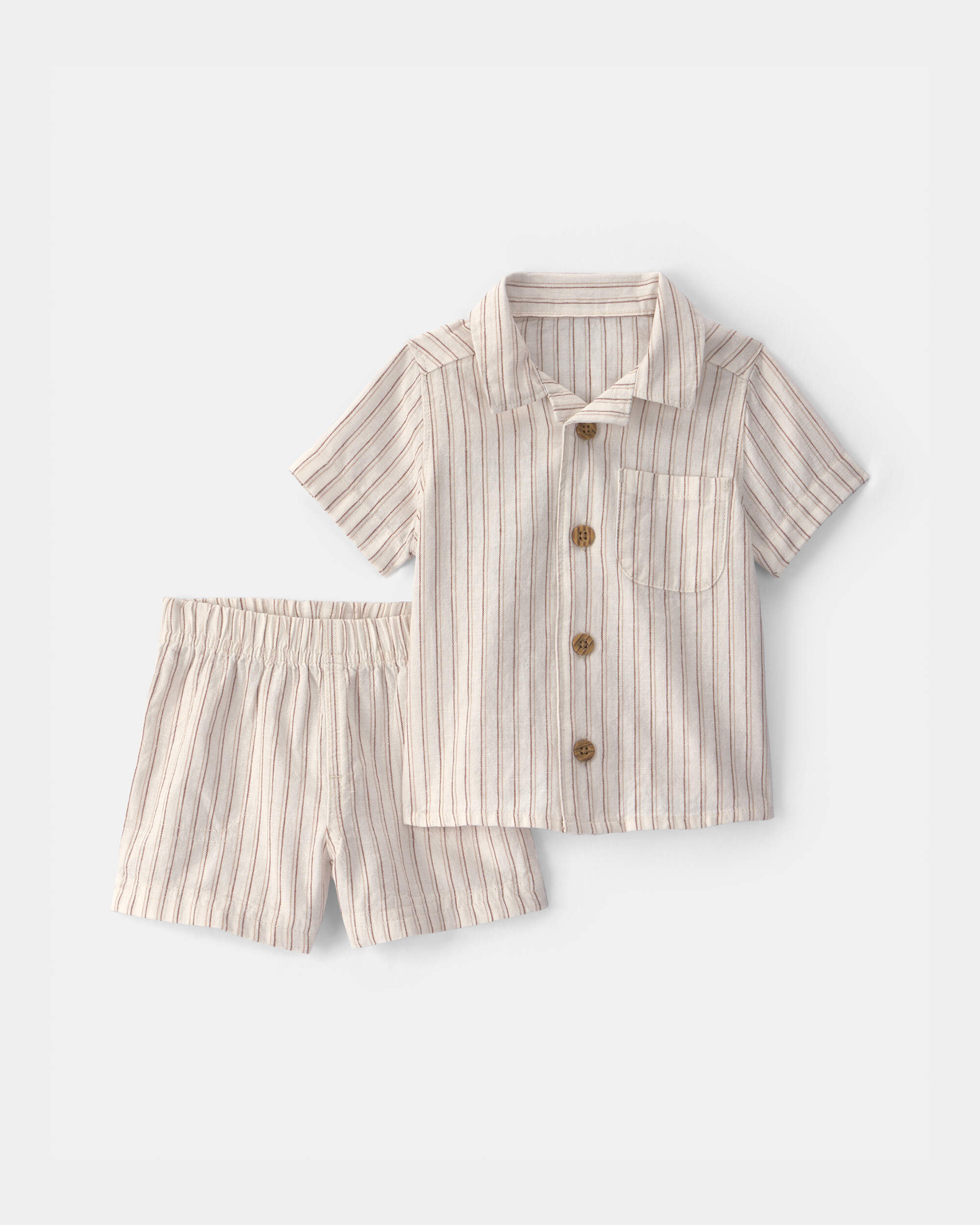 Baby Boy 2-Piece Striped Top & Short Set - Tan