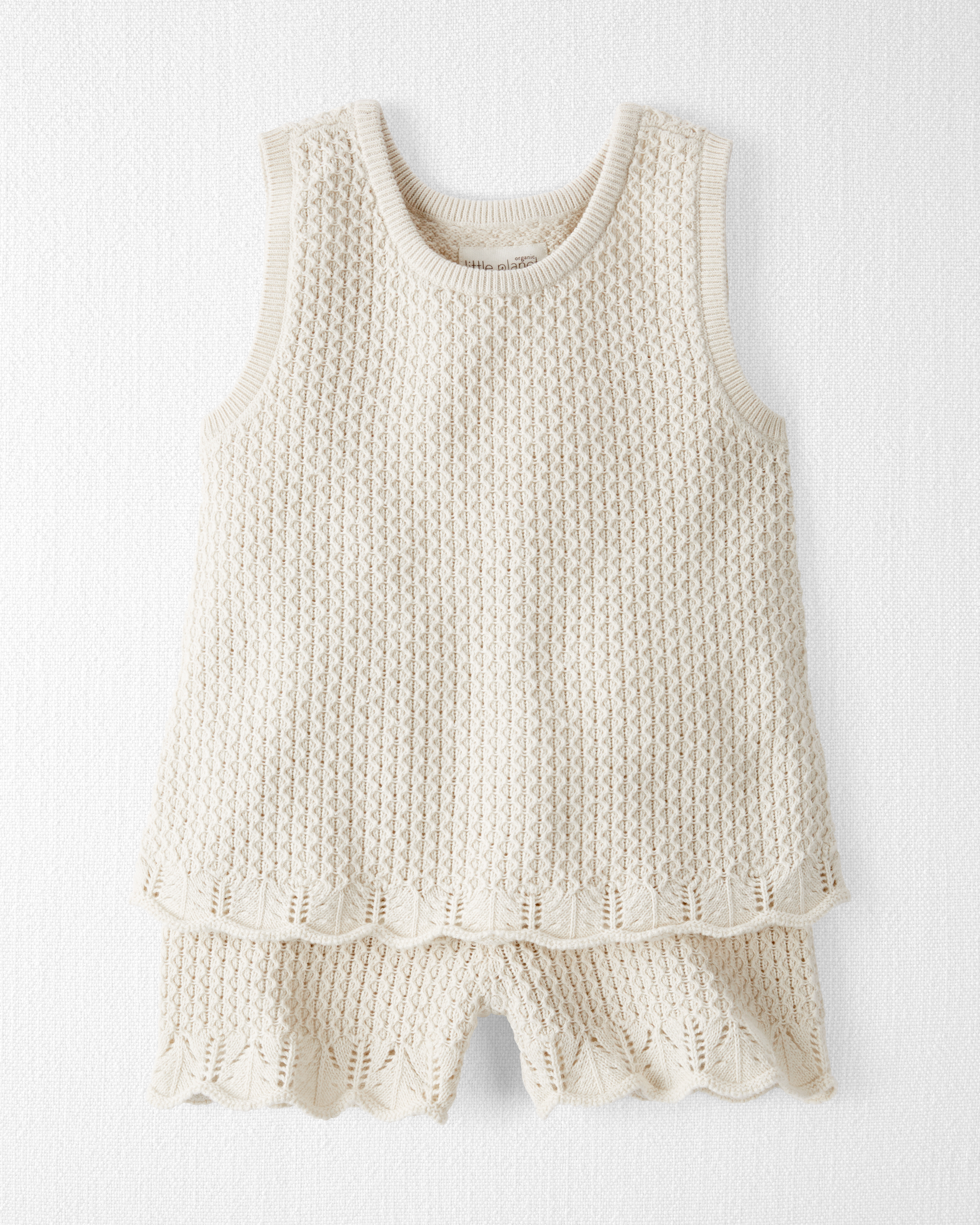 Toddler 2-Piece Organic Cotton Crotchet Knit Set-Cream