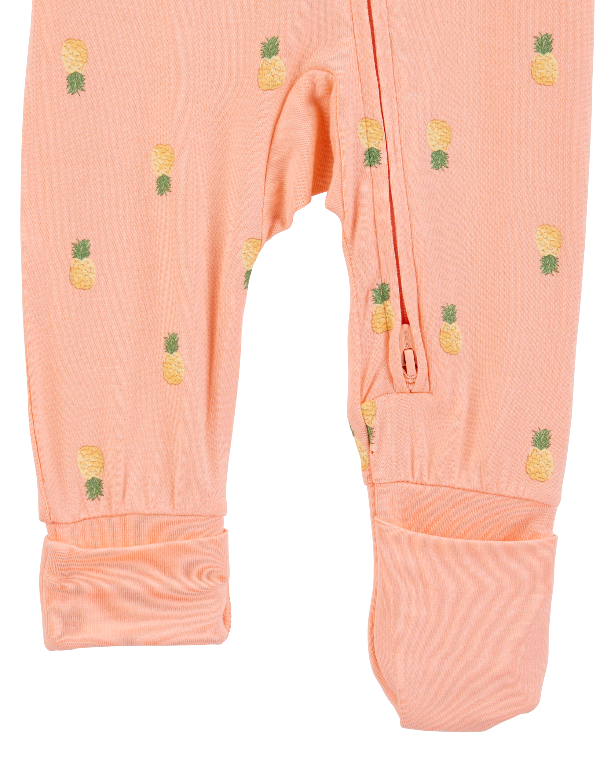 Baby Girl Pineapple Print 2-Way Zip PurelySoft Convertible Foot Sleeper Pyjamas - Coral