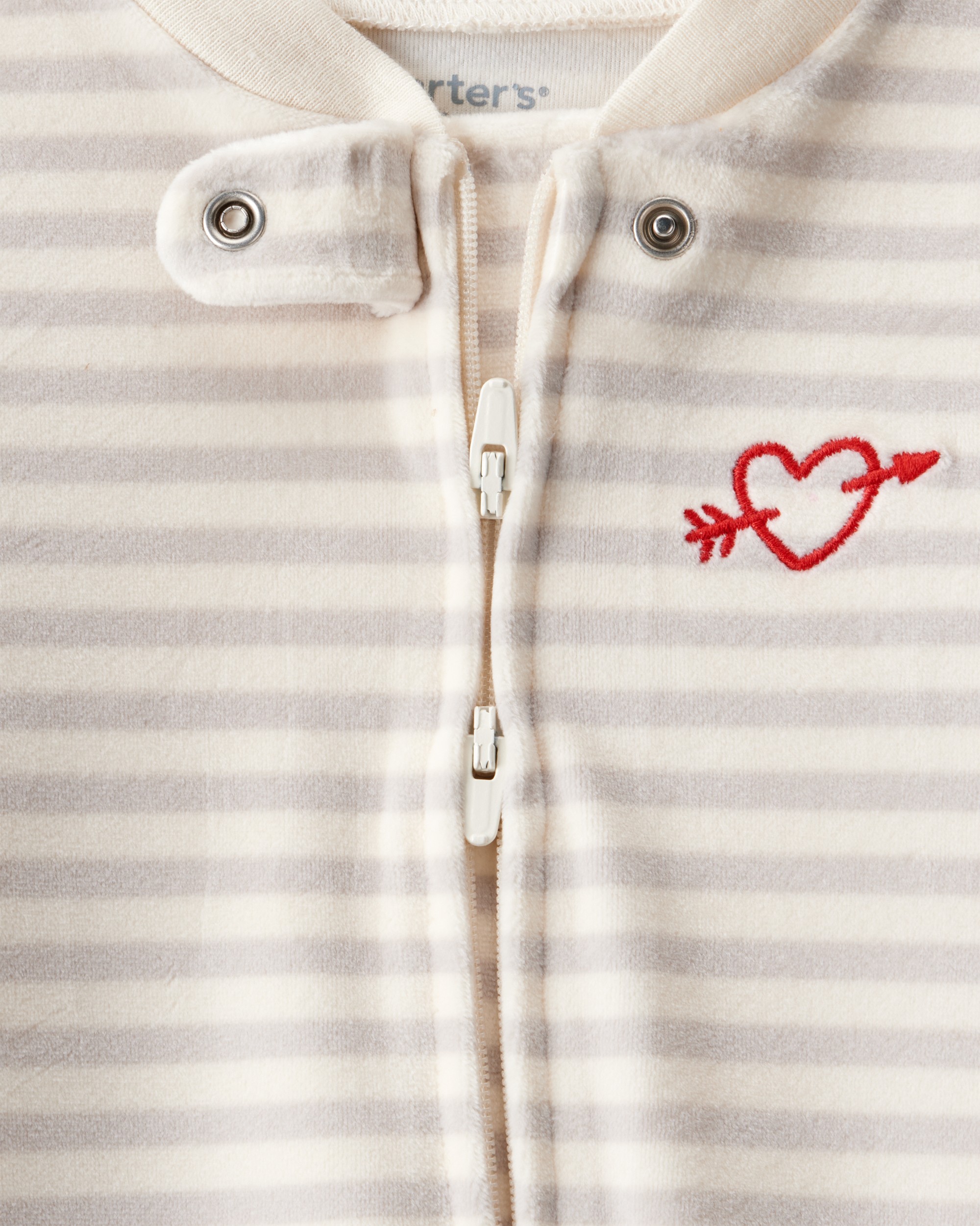 Baby Valentine's Day Striped DreamPlush Snug Fit 2-Way Zip Sleeper - Grey