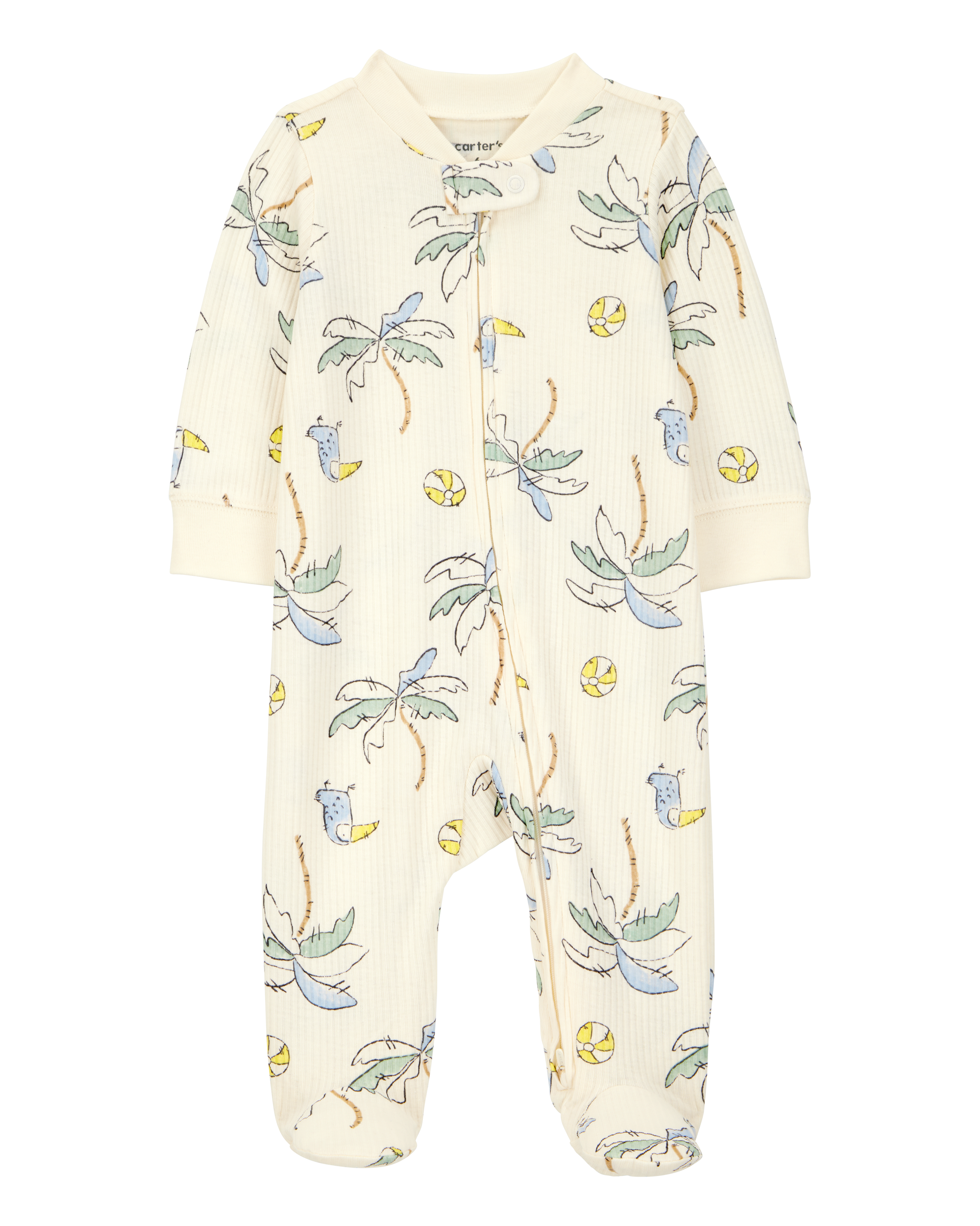 Baby Palm Tree Print 2-Way Zip Sleeper Pyjamas - Ivory