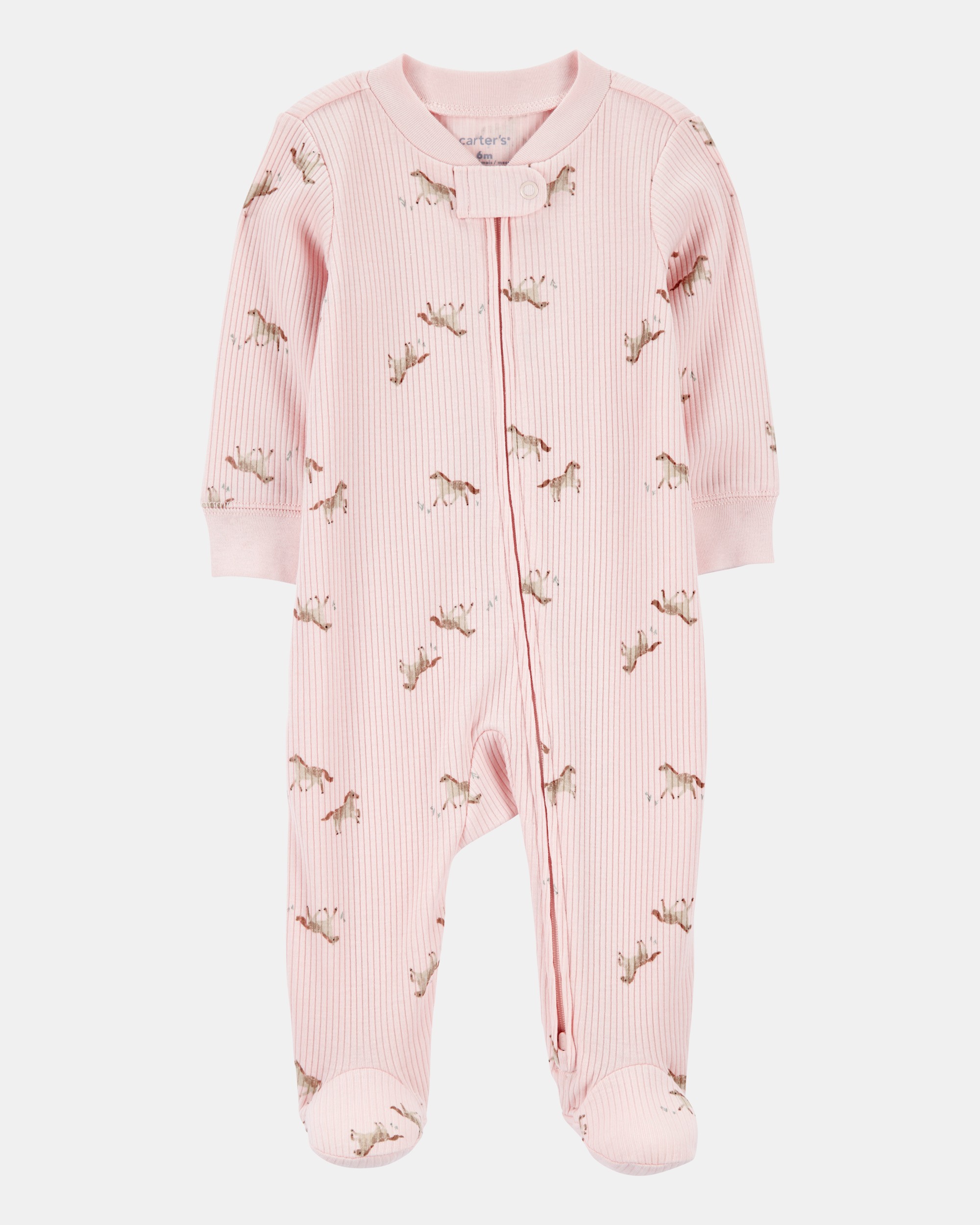 Baby Girl Horse Print 2-Way Zip Ribbed Sleeper pyjamas