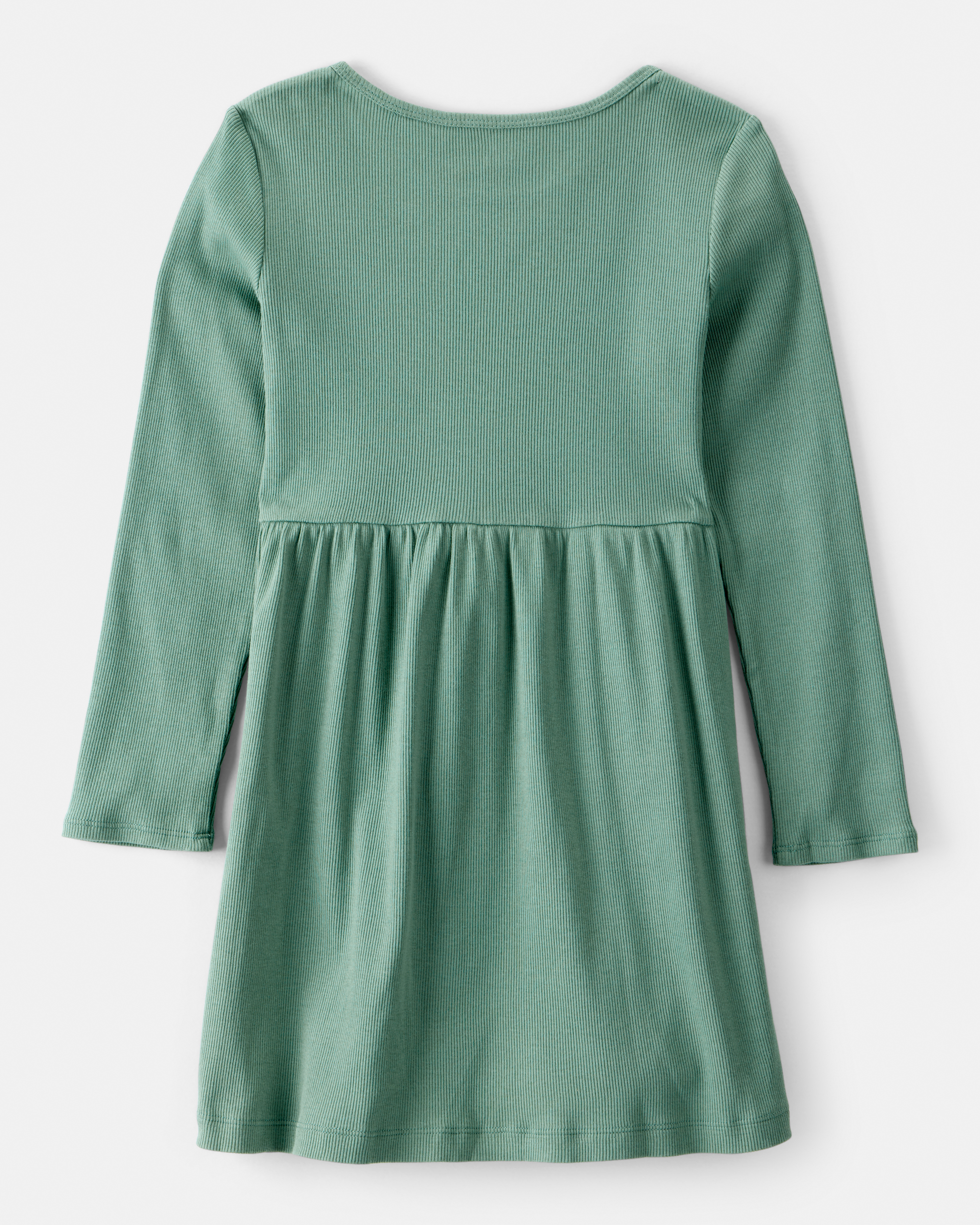 Girls Long Sleeve Cotton Dress - Green