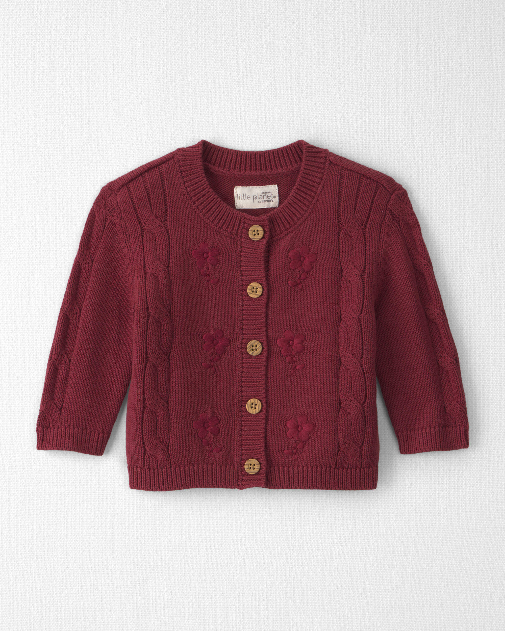 Baby Girl Organic Cotton Sweater Knit Embroidered Cardigan