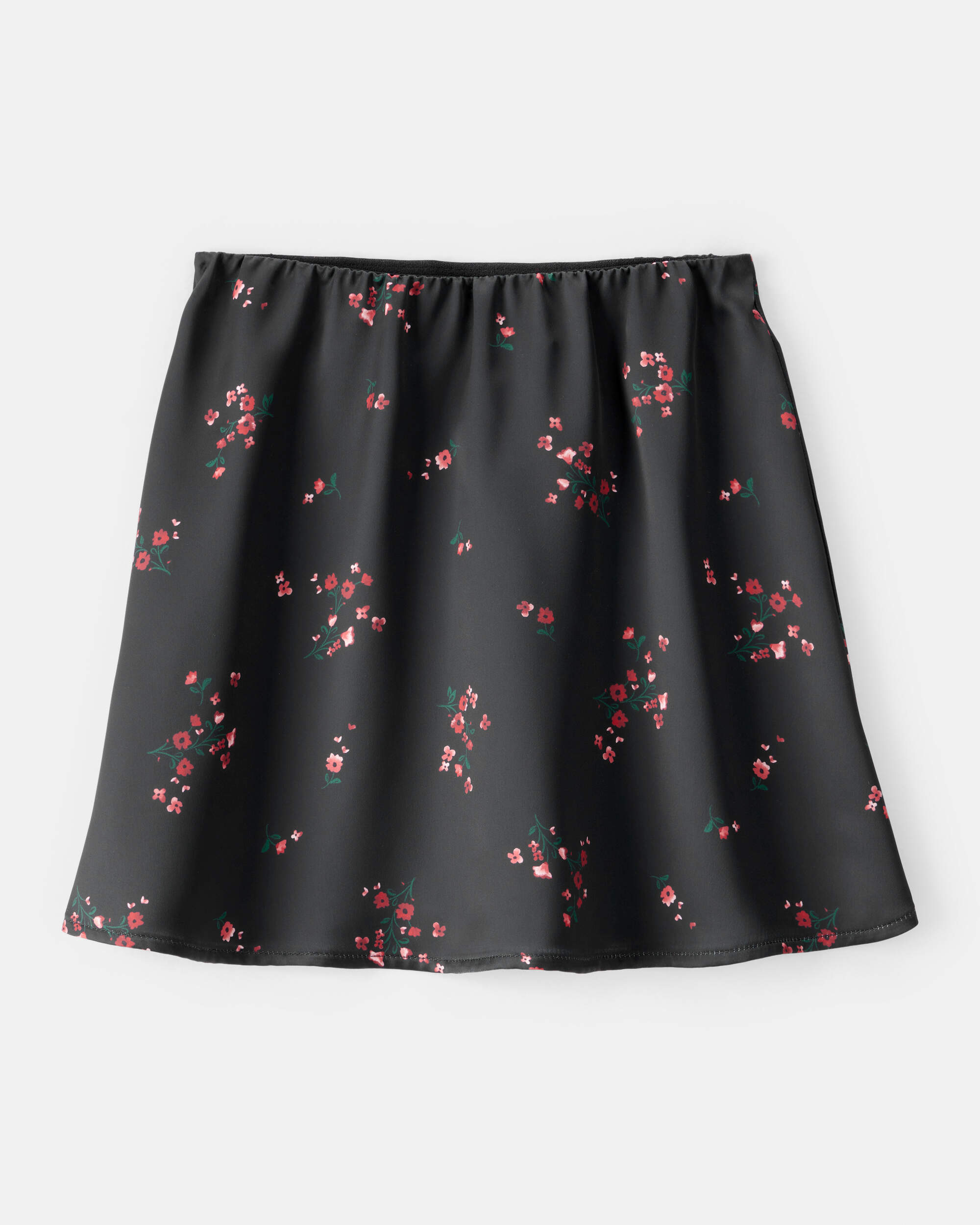 Girls Floral Print Woven Skort - Black
