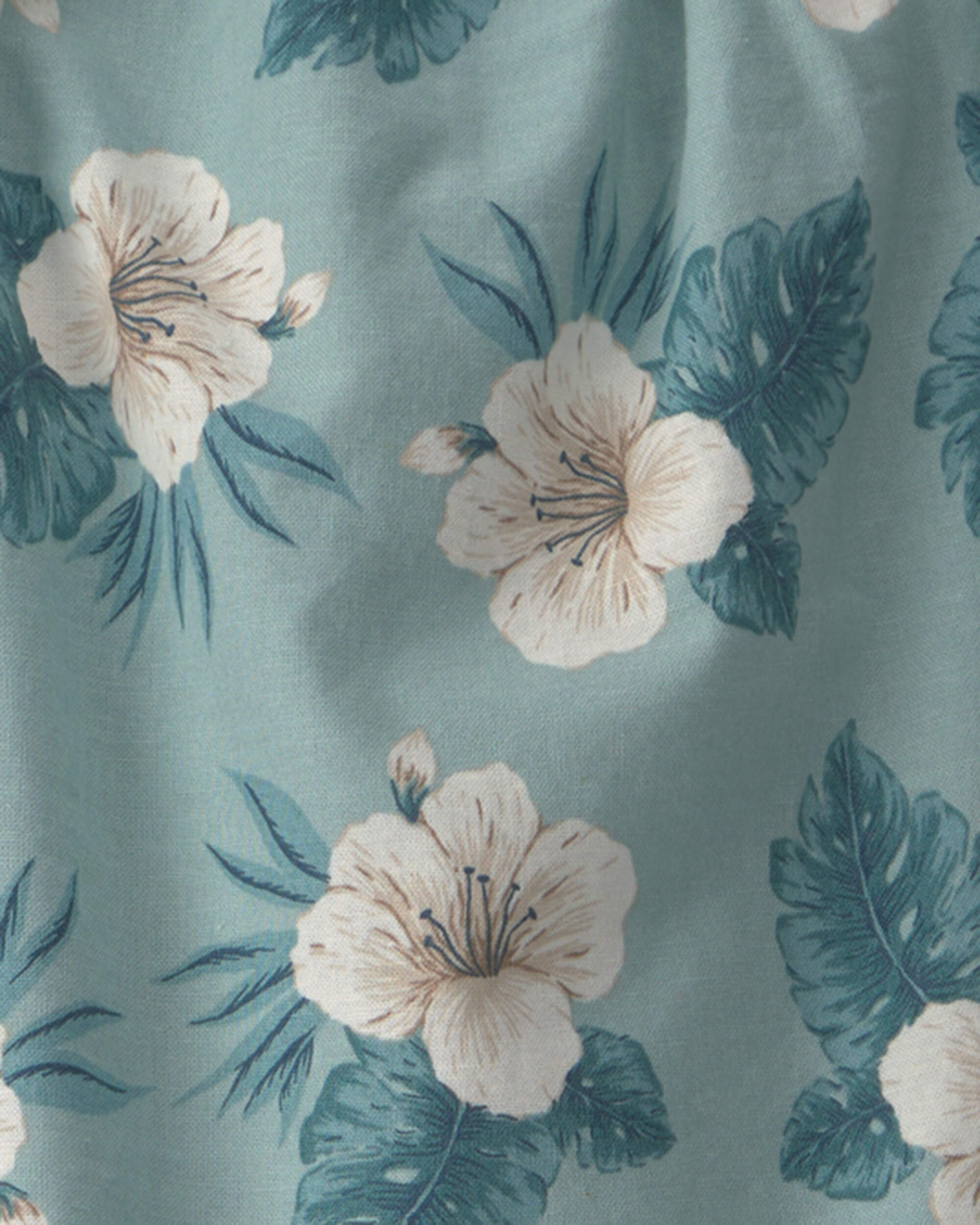 Toddler Girl 2-Piece Linen Top & Short Set Made with Organic Cotton Blue Hibiscus