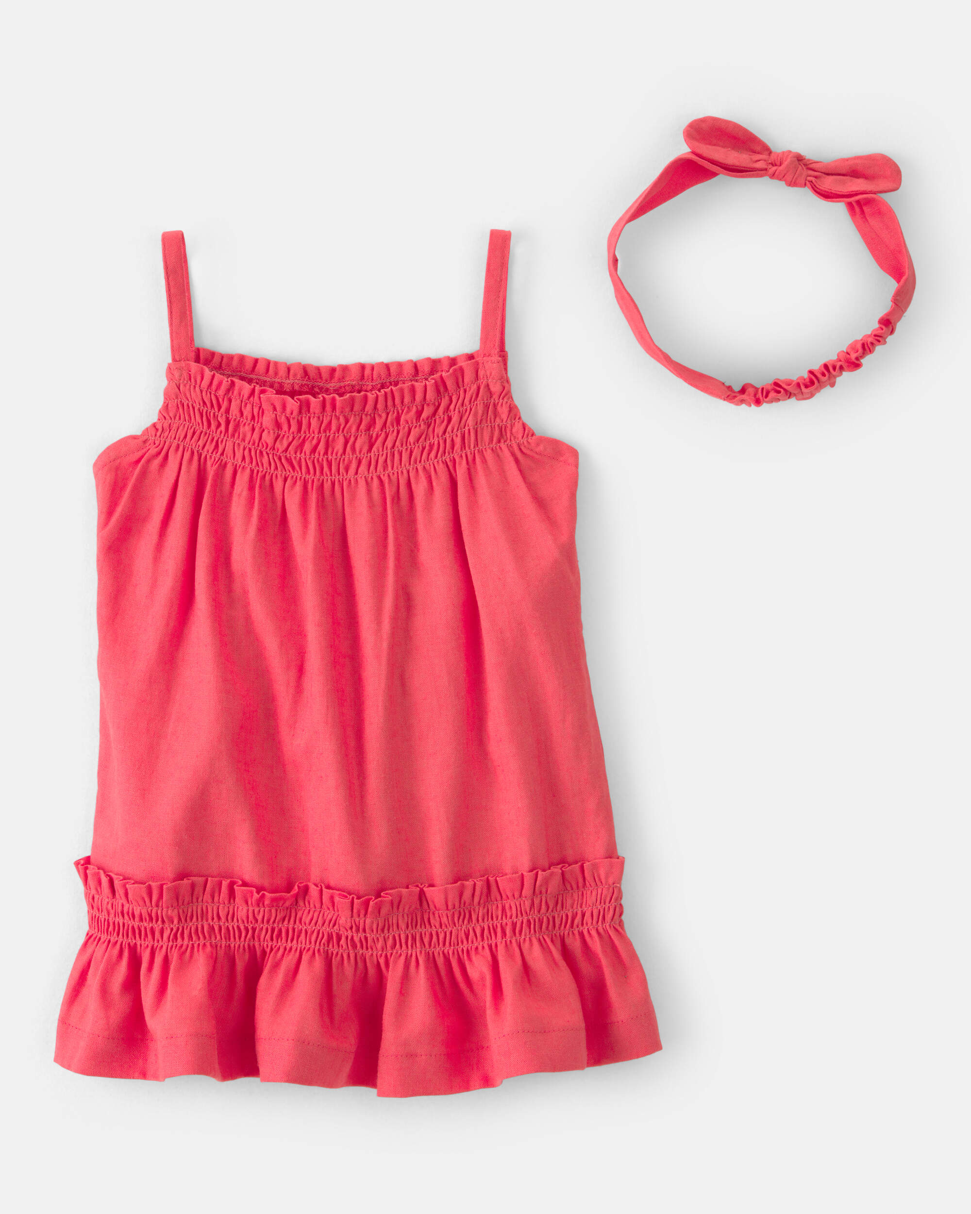 Baby Girl 2-Piece Solid Linen Sleeveless Dress Set - Pink/Red