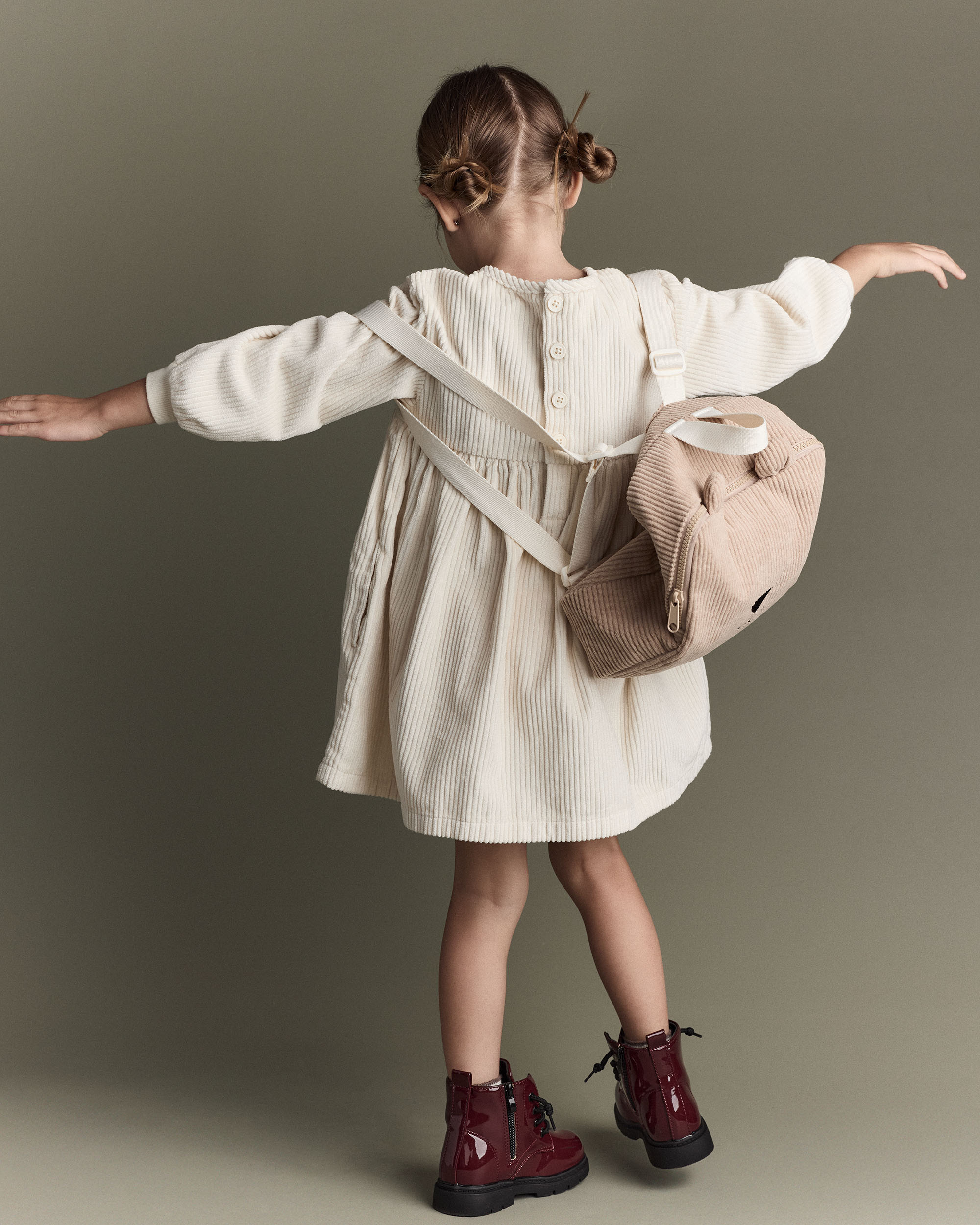 Toddler Girl Long-Sleeve Corduroy Dress - Cream