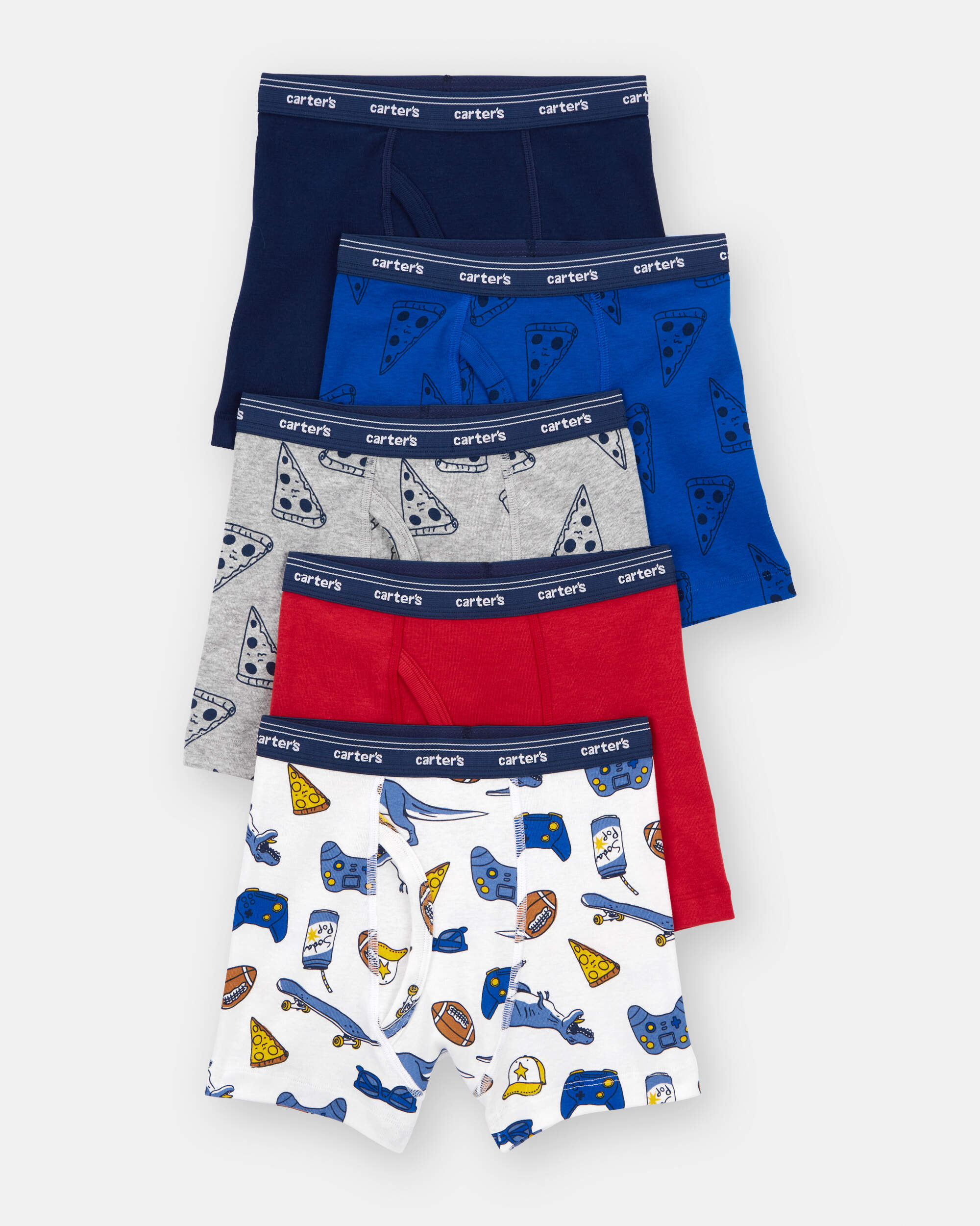 Toddler Boy 5-Pack Print Boxer Brief Underwear - Blue/Navy/White/Red