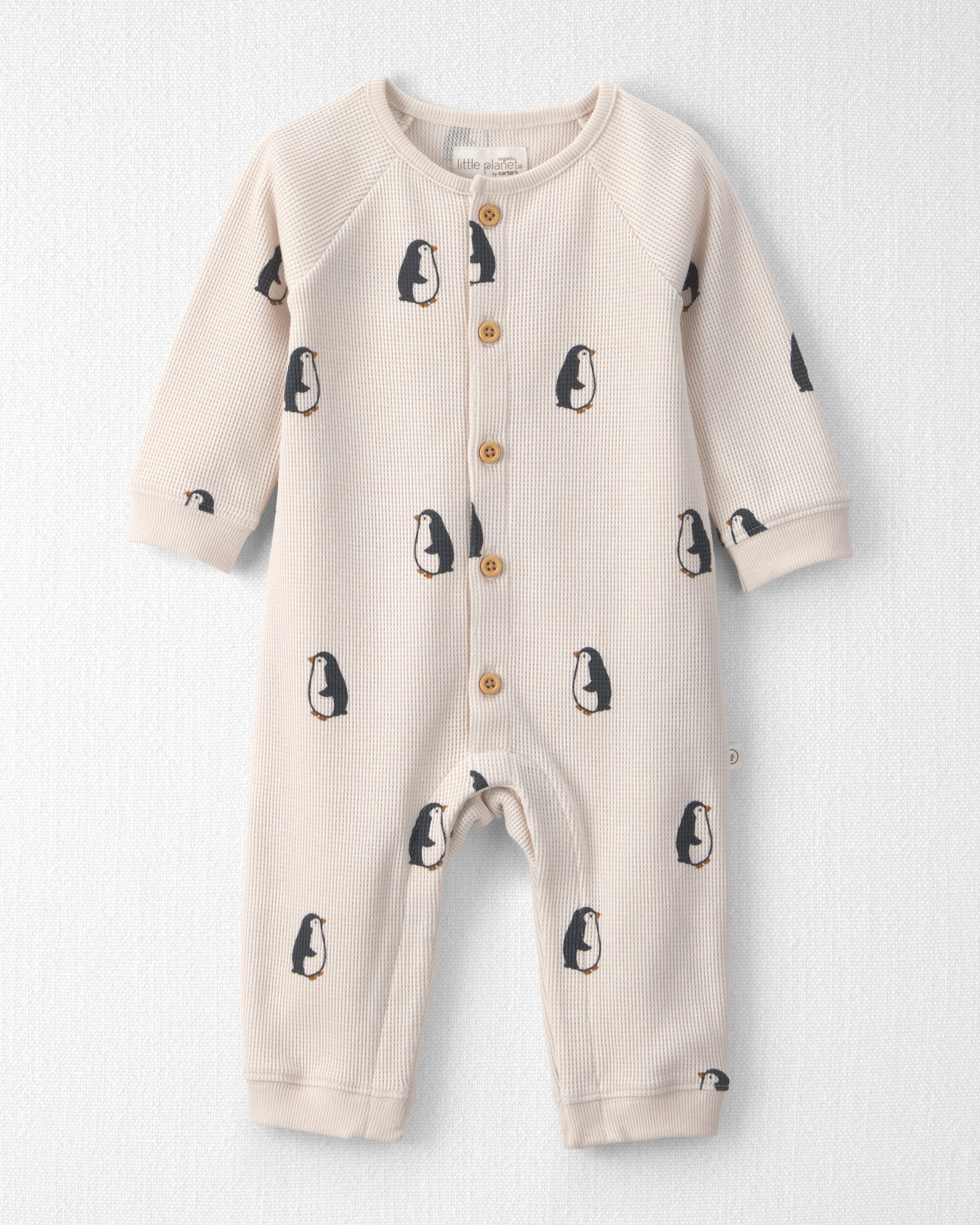 Baby Organic Cotton Waffle Knit Jumpsuit Penguins