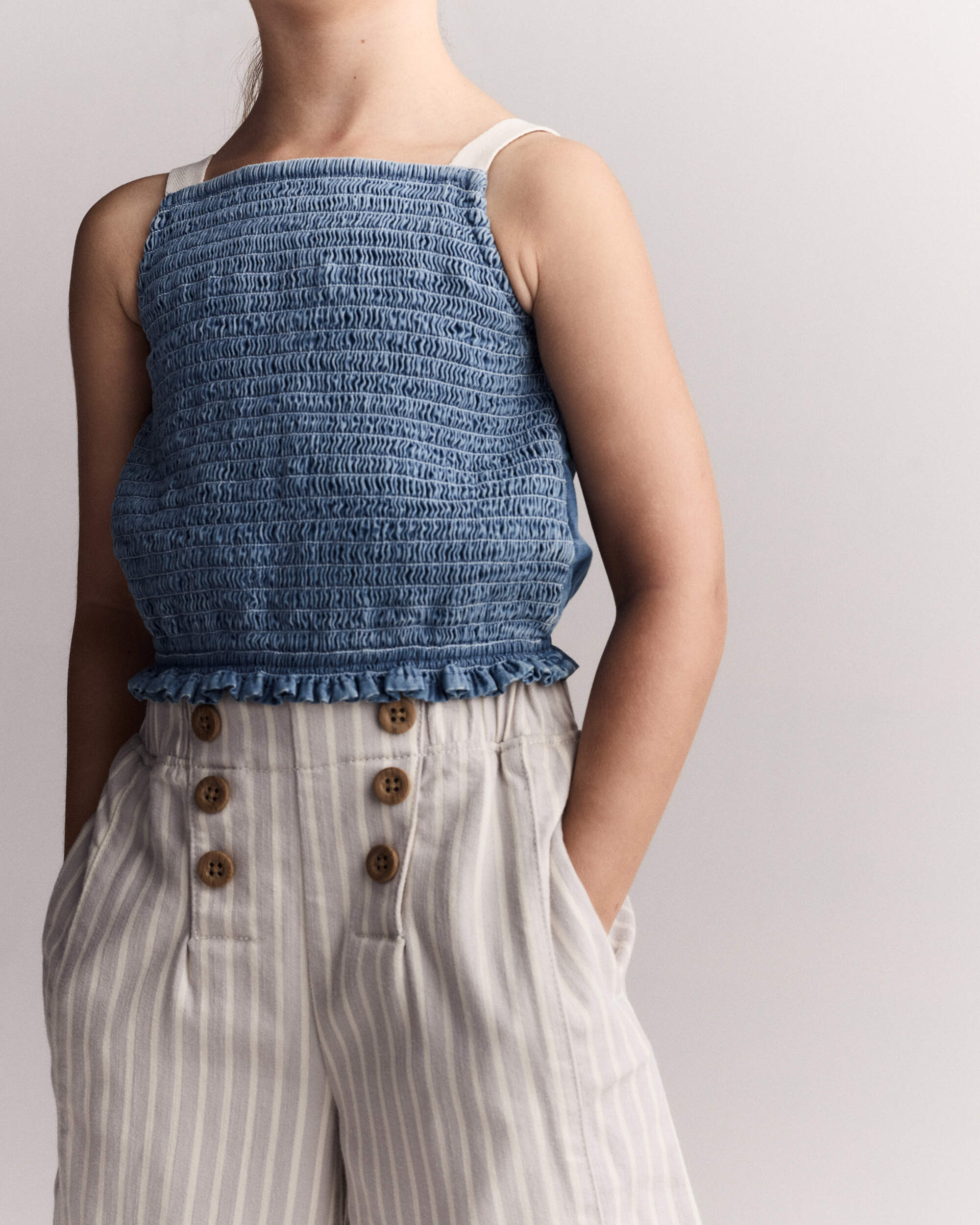 Toddler Girl Sailor Pant Stripes - Cream/Grey