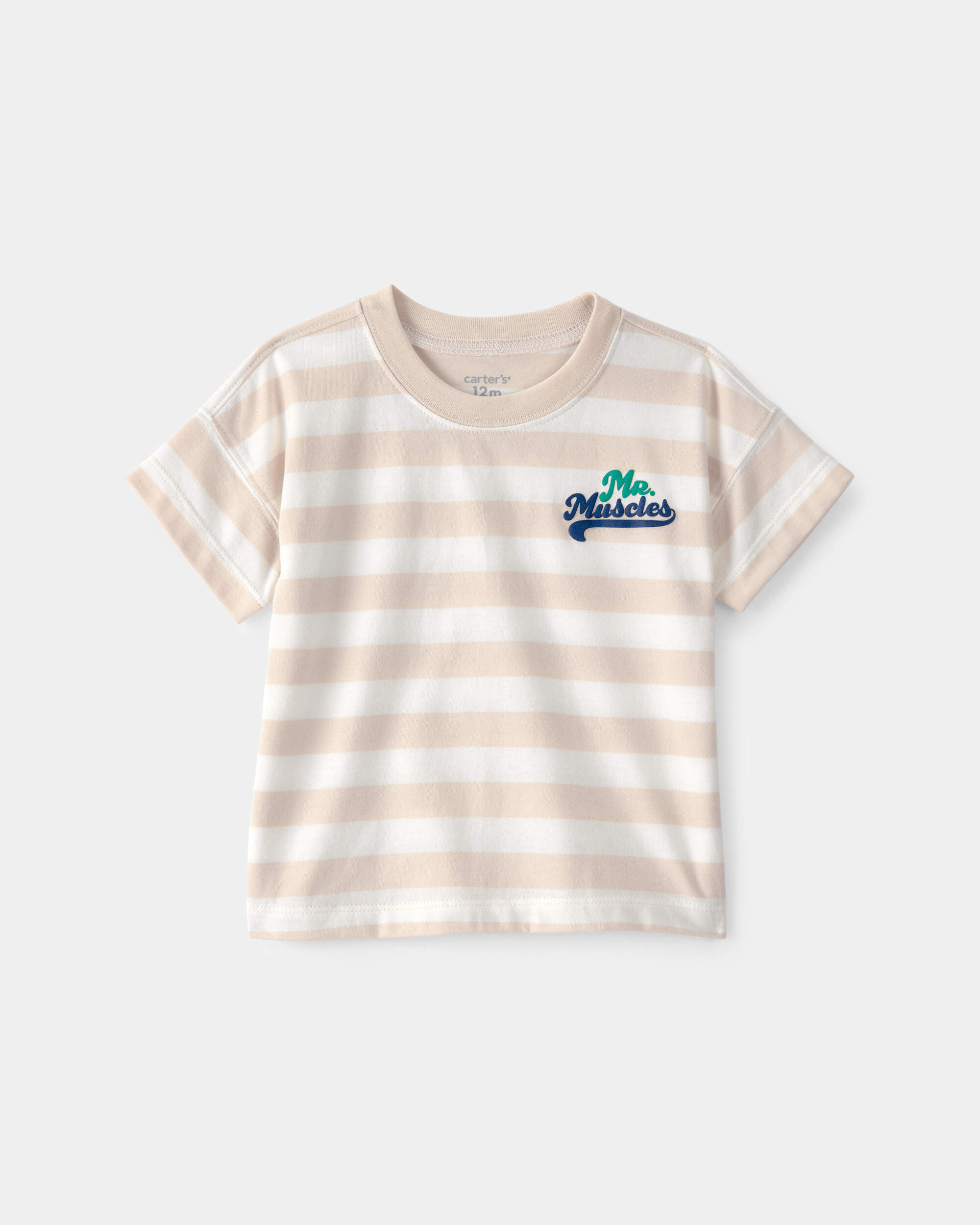 Baby Boy 'Mr. Muscles' Striped Top - Tan