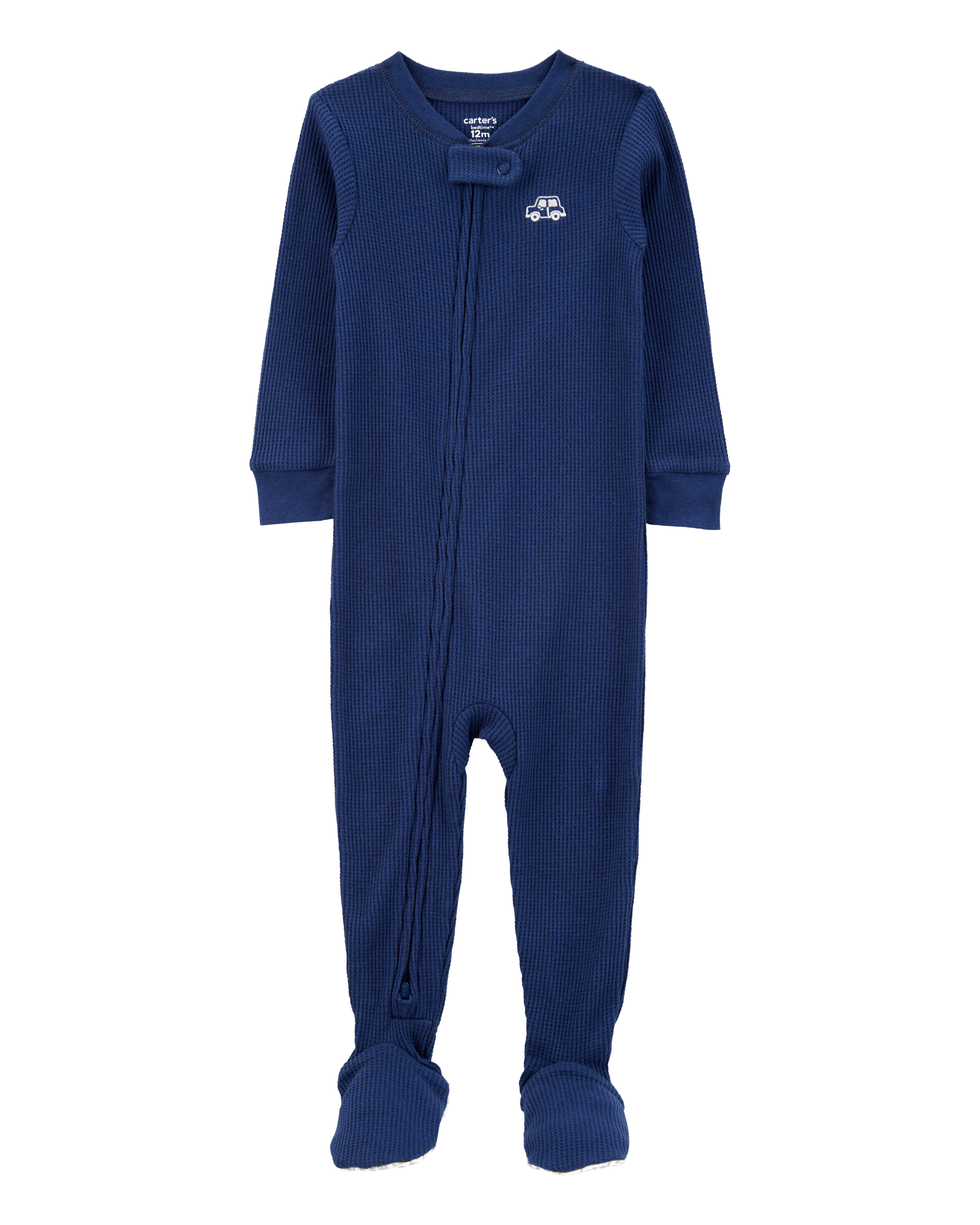 Baby Car Waffle Knit Footie 1-Piece Pyjamas - Navy