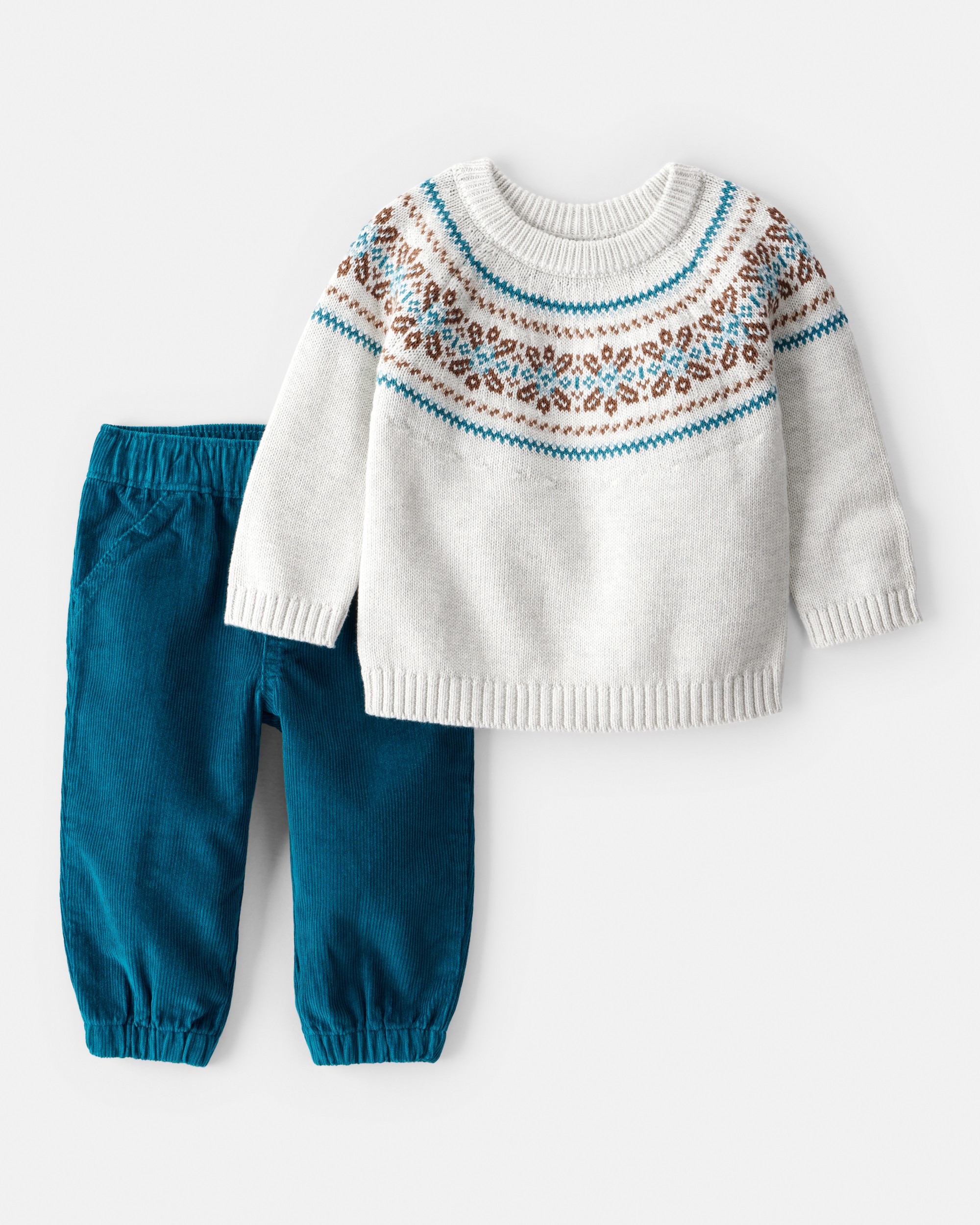 Baby Boy 2-Piece Fair Isle Sweater & Pant Set - Grey/Blue