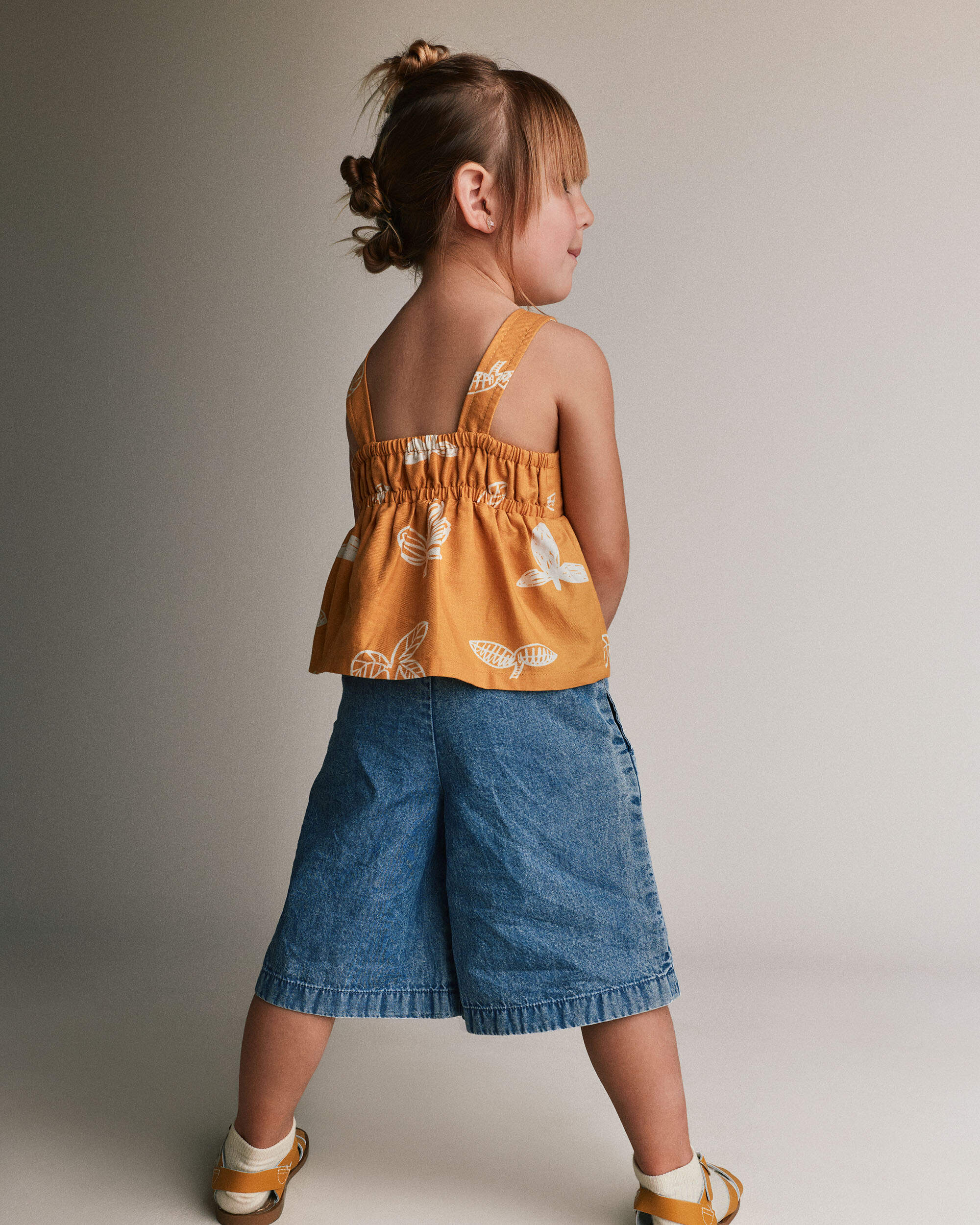 Toddler Girl Wide-Leg Cropped Pant Chambray