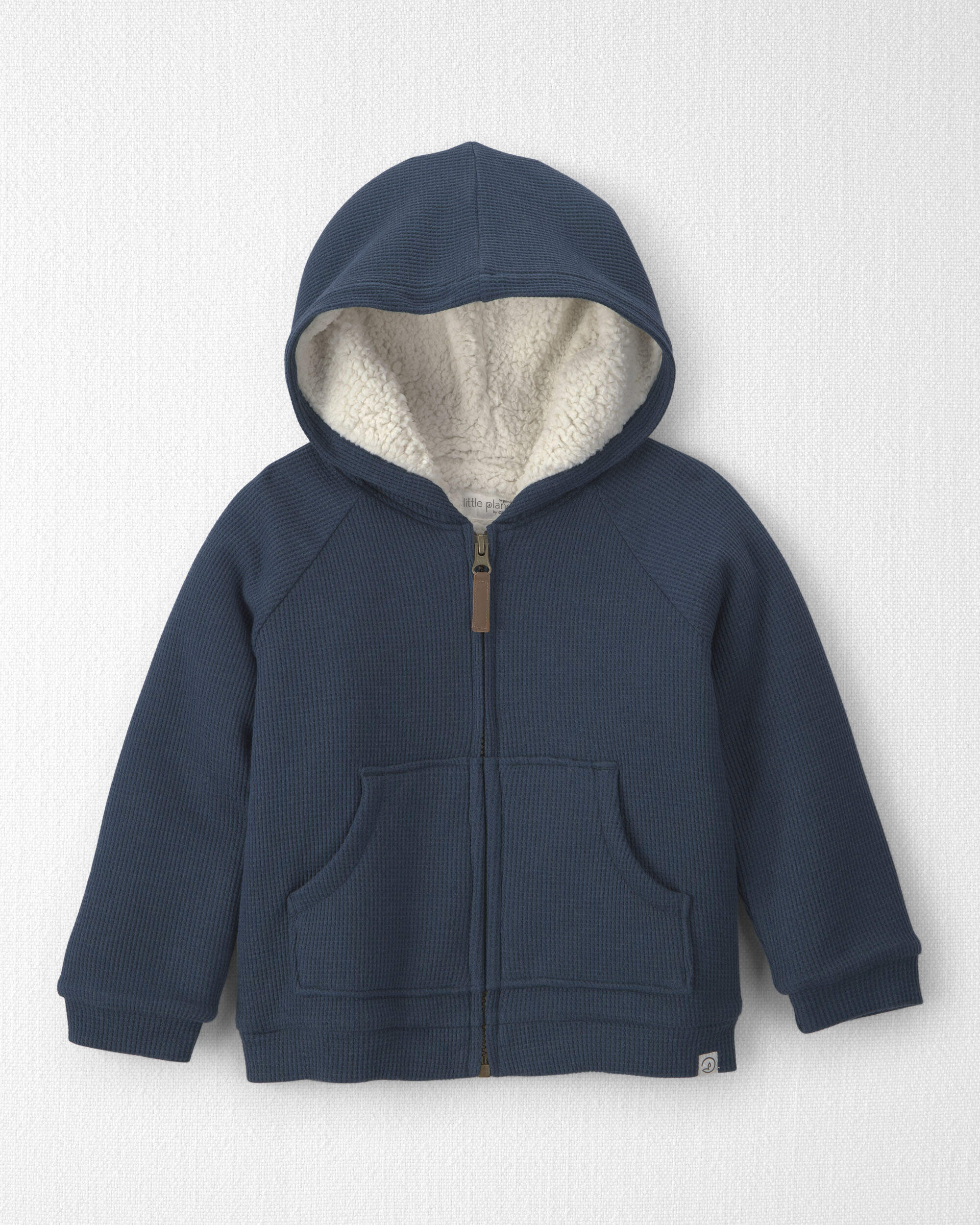 Toddler Boy Recycled Teddy Fleece Waffle Knit Hooded Jacket Made with Organic Cotton
