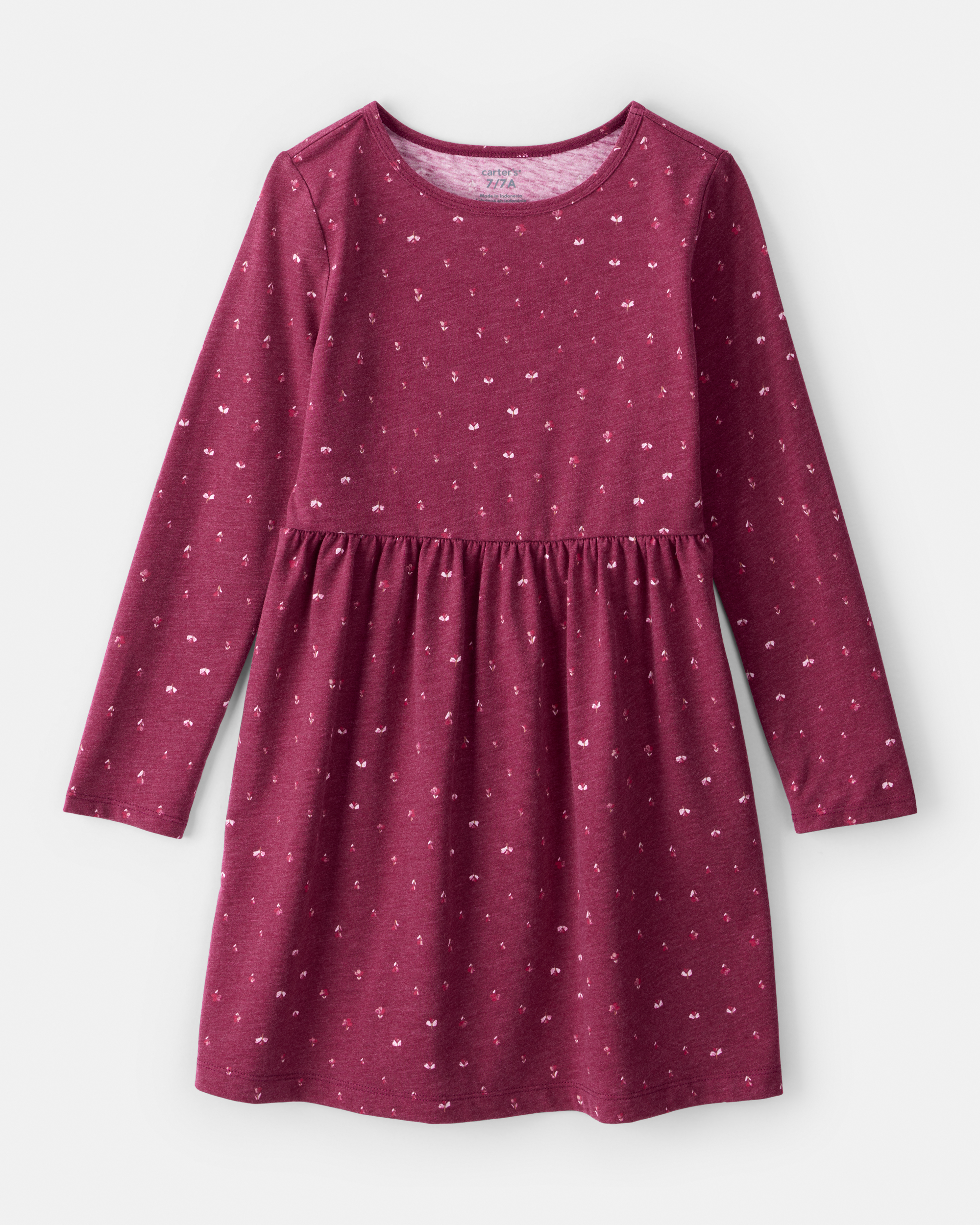 Girls Floral Long-Sleeve Dress - Maroon