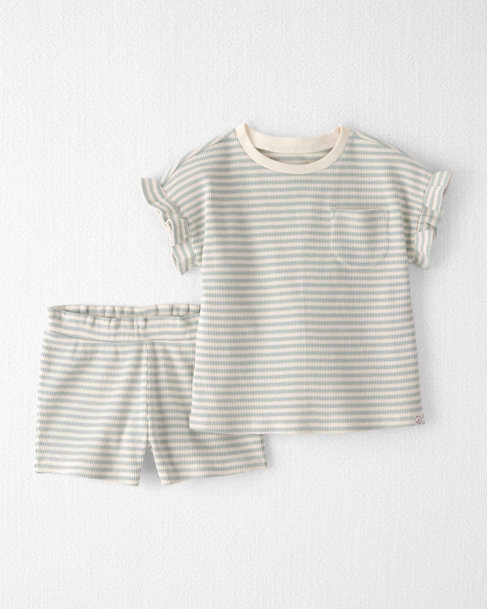 Toddler Girl 2-Piece Organic Cotton Waffle Knit Top & Short Set Stripes