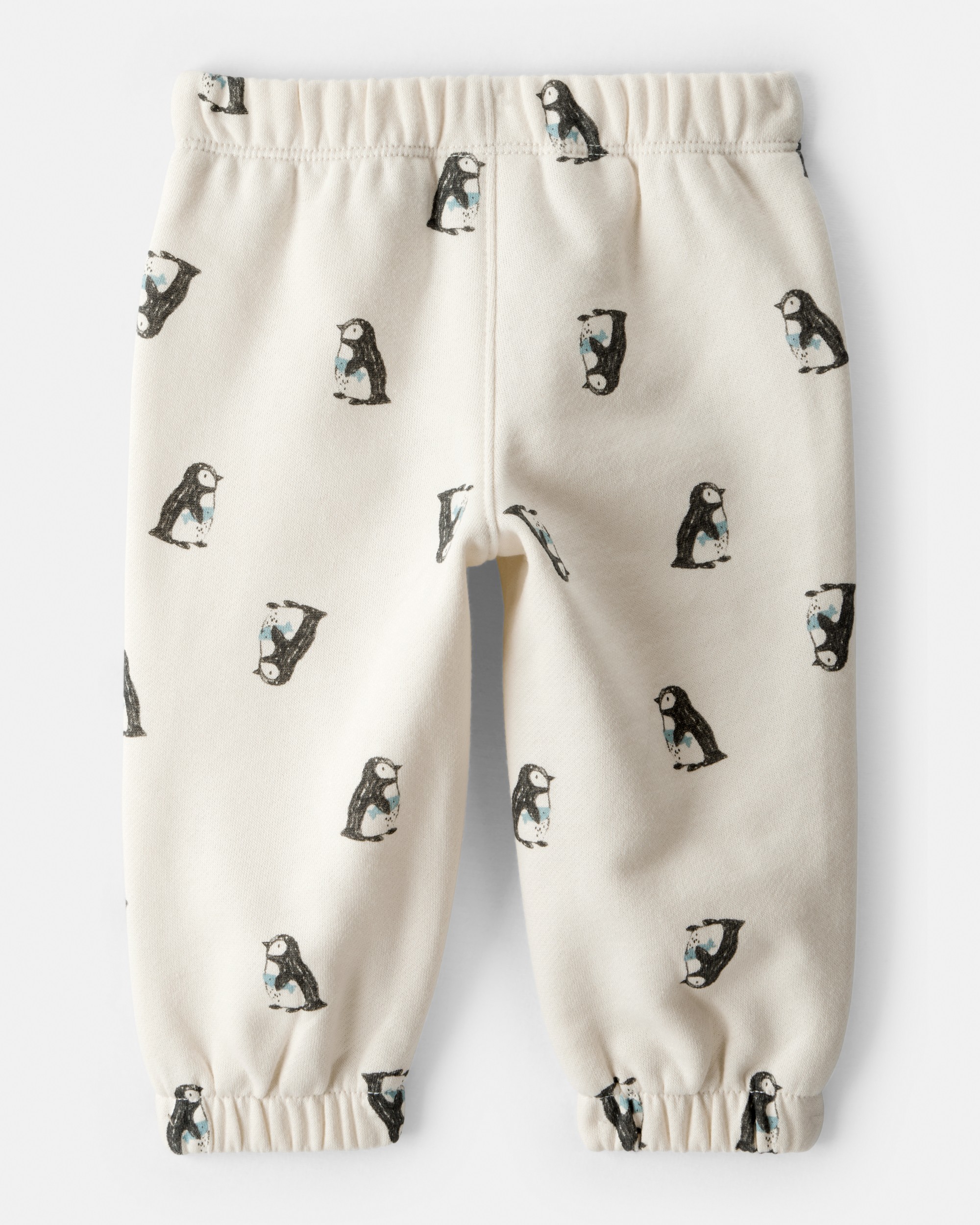 Baby Boy Penguin Print Fleece Pants - Cream