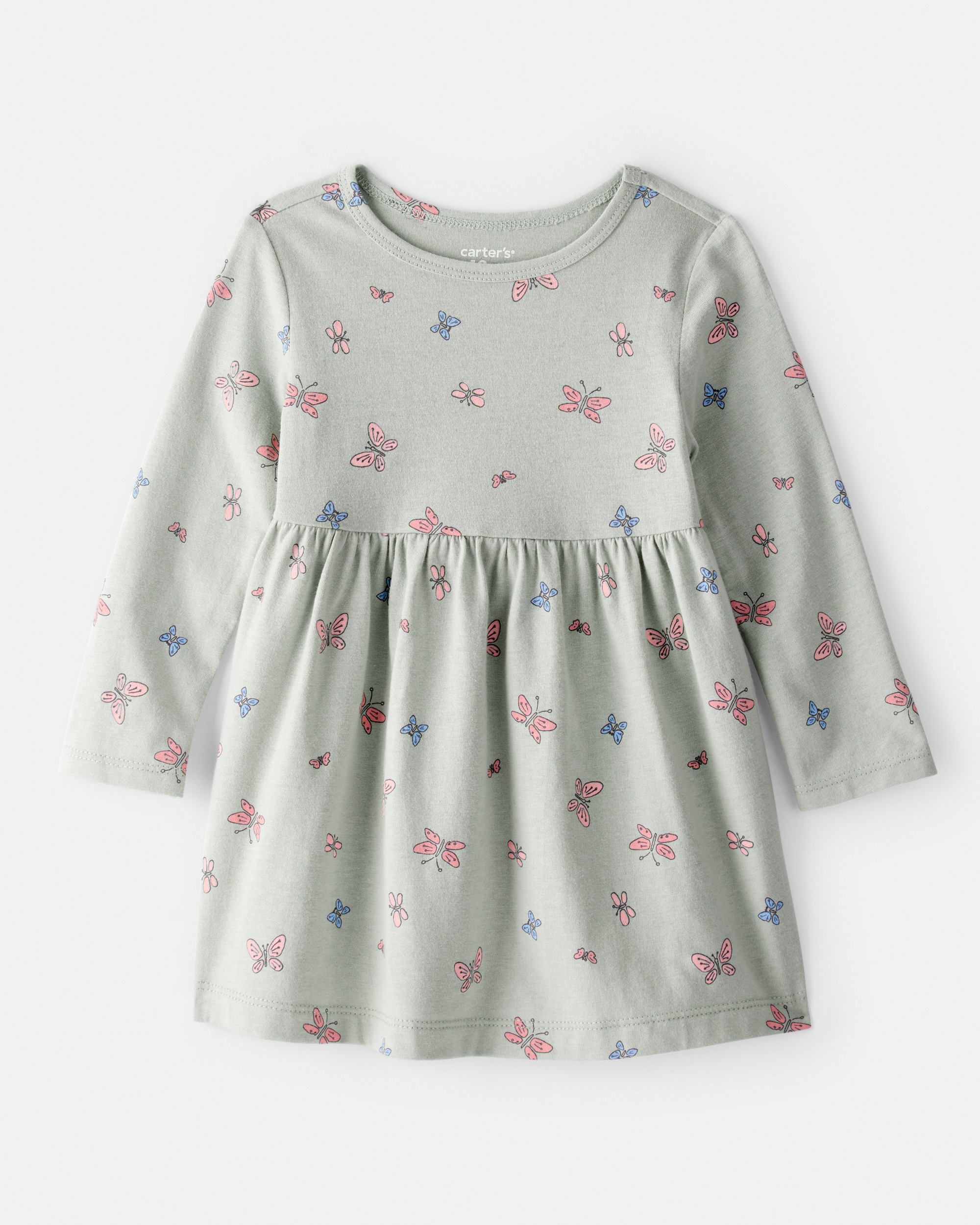 Baby Girl Butterfly Long-Sleeve Knit Dress - Green