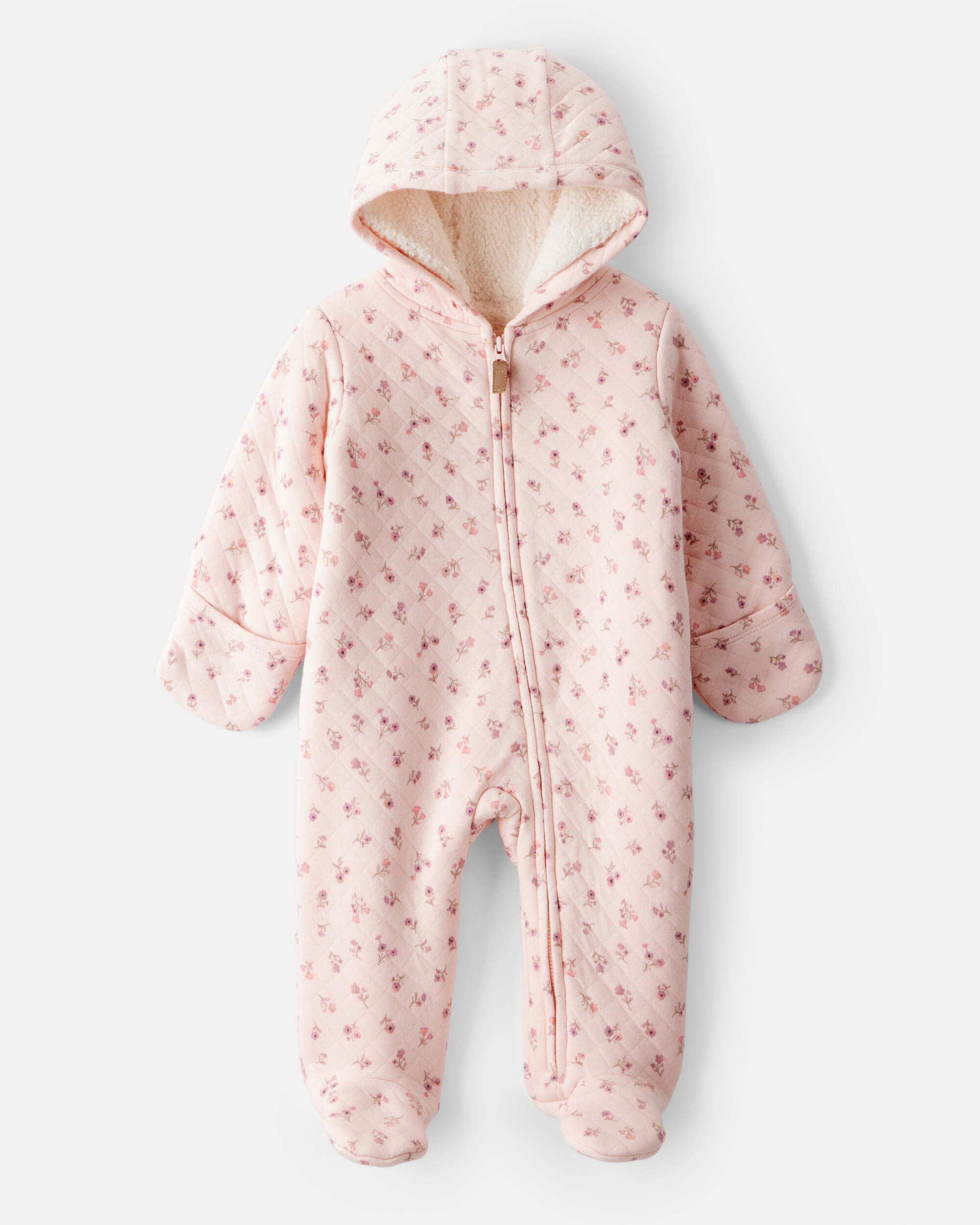 Baby Girl Floral Long-Sleeve Hooded Jumpsuit - Pink