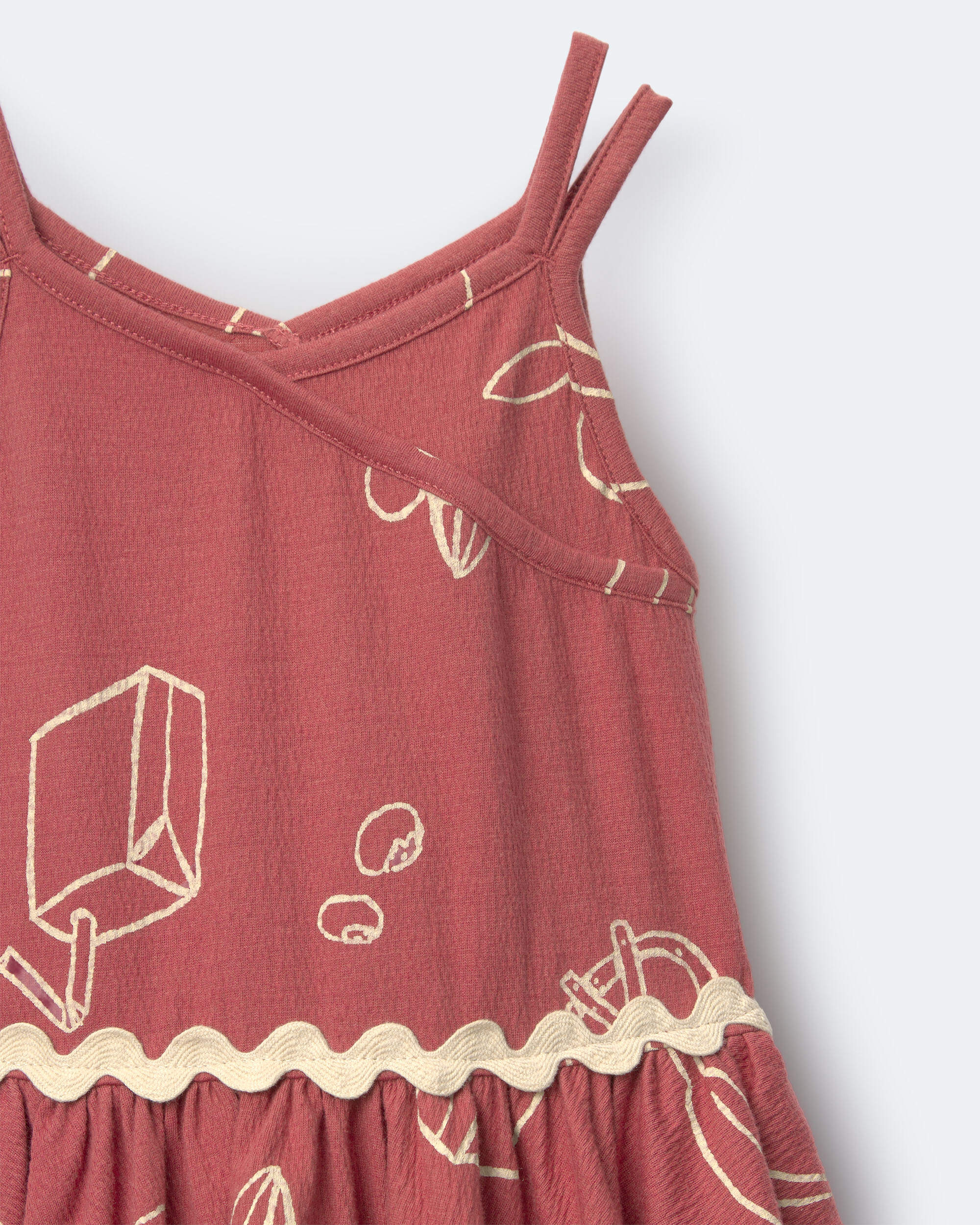 Toddler Girl Ric-Rac Crossover Dress Snack Print  - Red